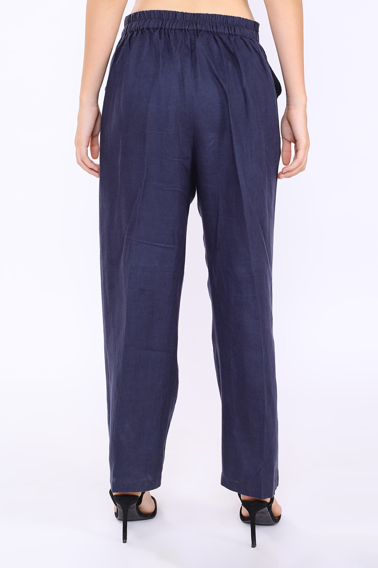 Buy Linen Bloom Blue Linen Pant Online | Aza Fashions