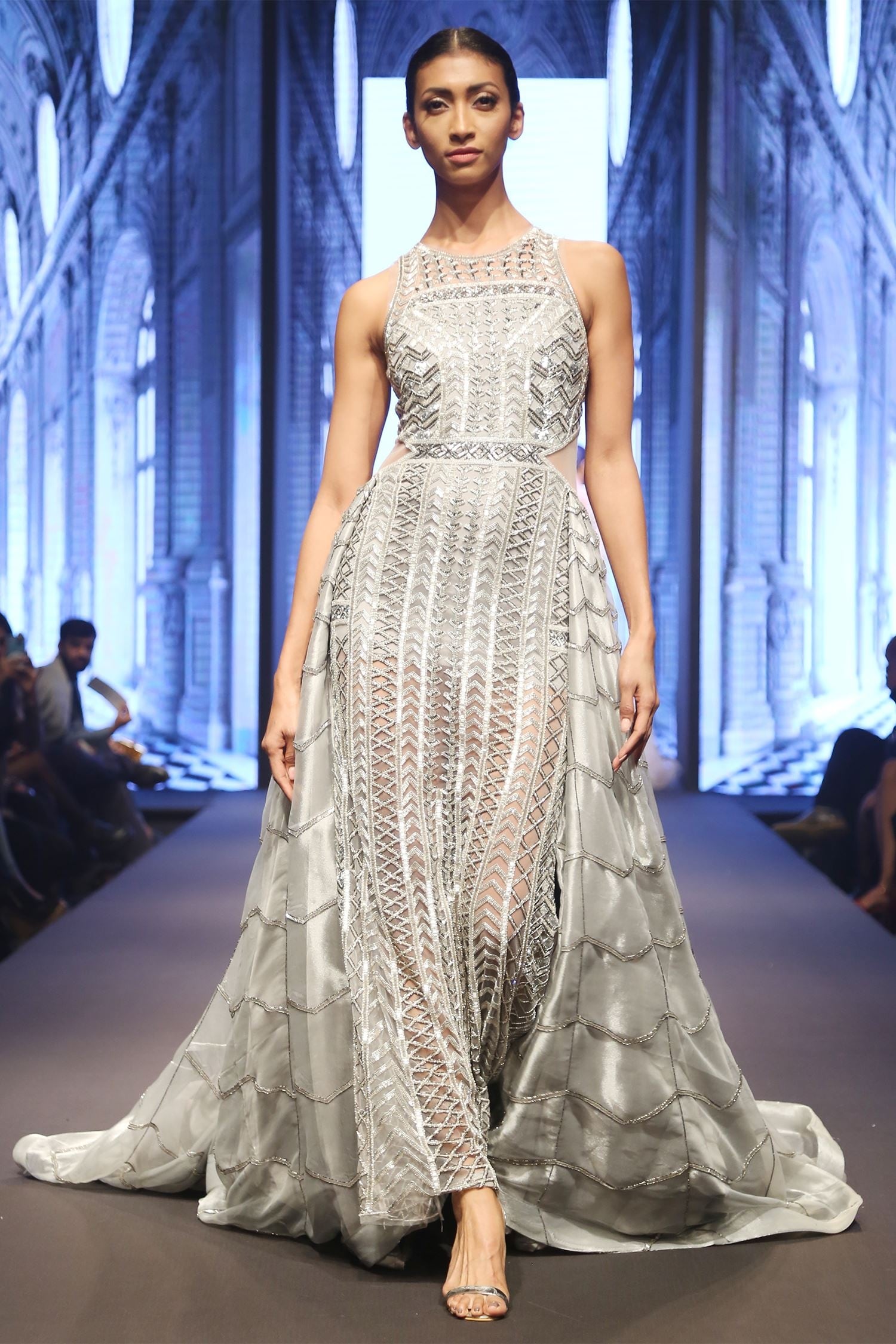 Buy Reynu Taandon Grey Embellished Flared Gown Online | Aza Fashions