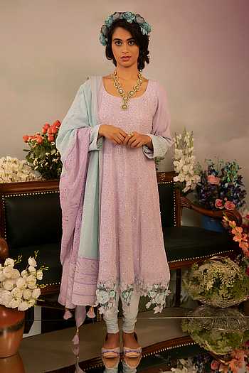 Elegant White Georgette Chikankari Embroidered Anarkali