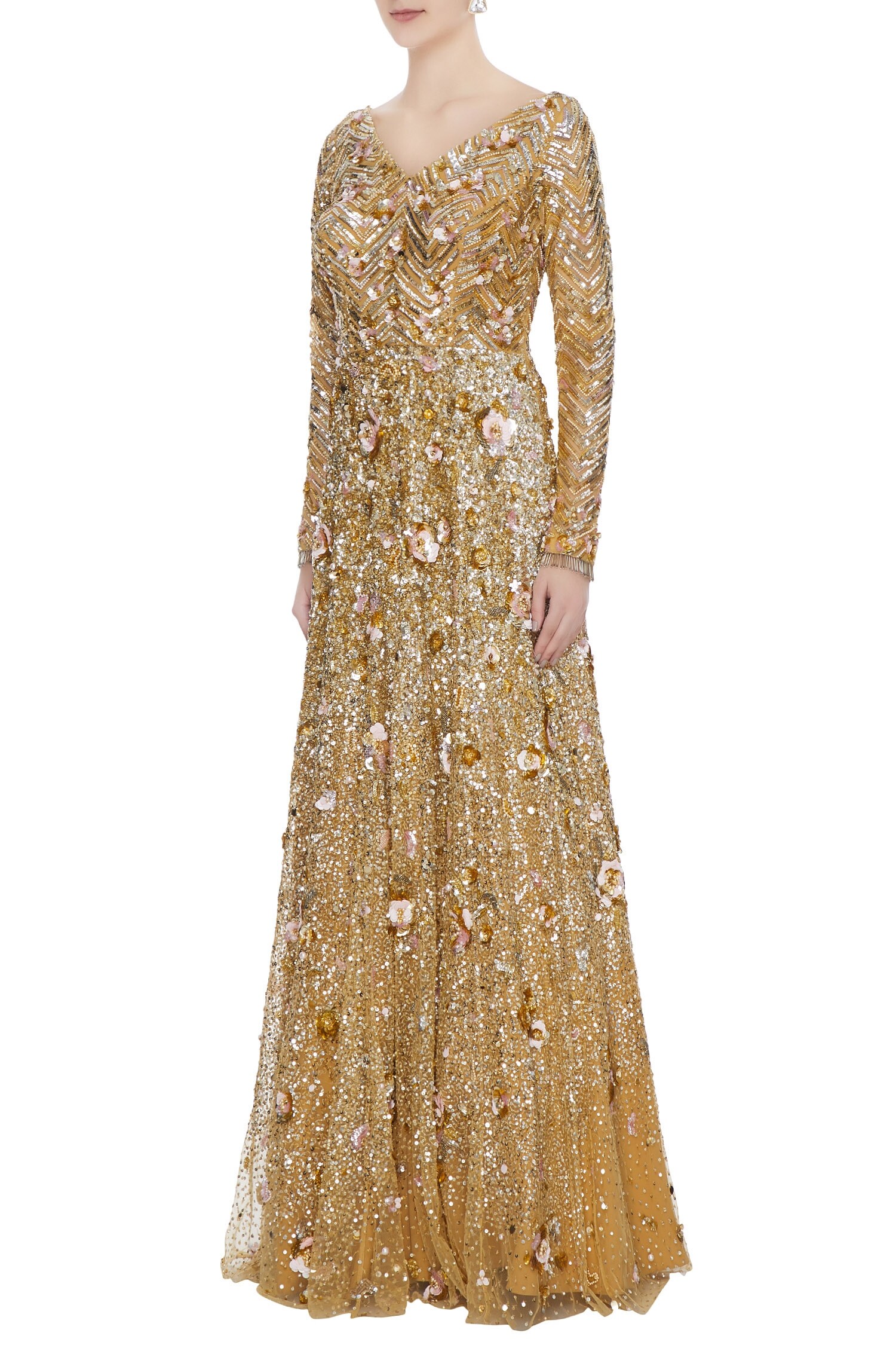 Buy Nadine Dhody Gold Embellished Anarkali Gown Online | Aza Fashions
