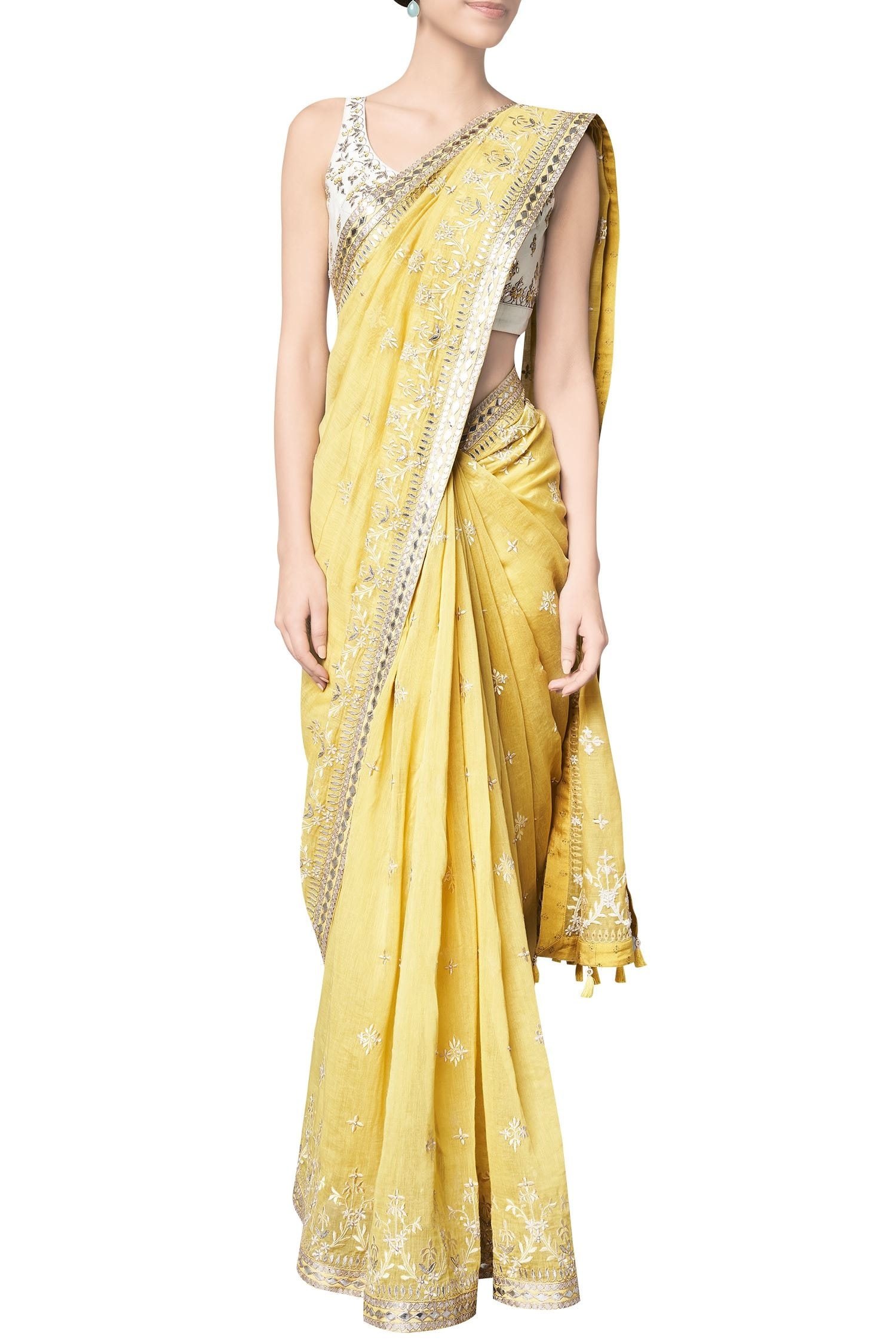 Yellow saree contrast blouse ideas, Most beautiful Yellow sarees collect...  | Yellow saree, Contrast blouse, Combination blouses