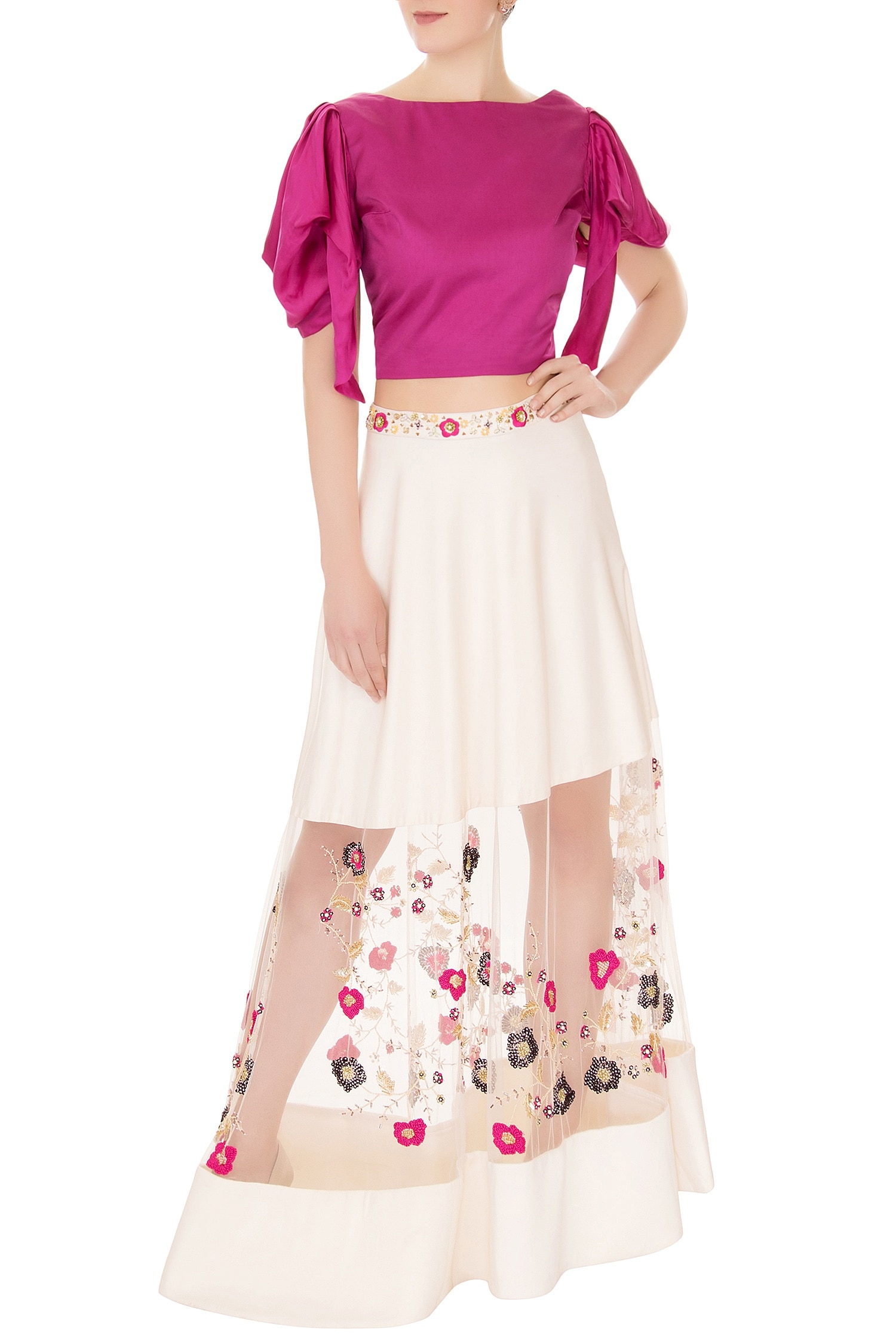 Buy Nidzign Couture Ivory Silk Embroidered Skirt Set Online | Aza Fashions
