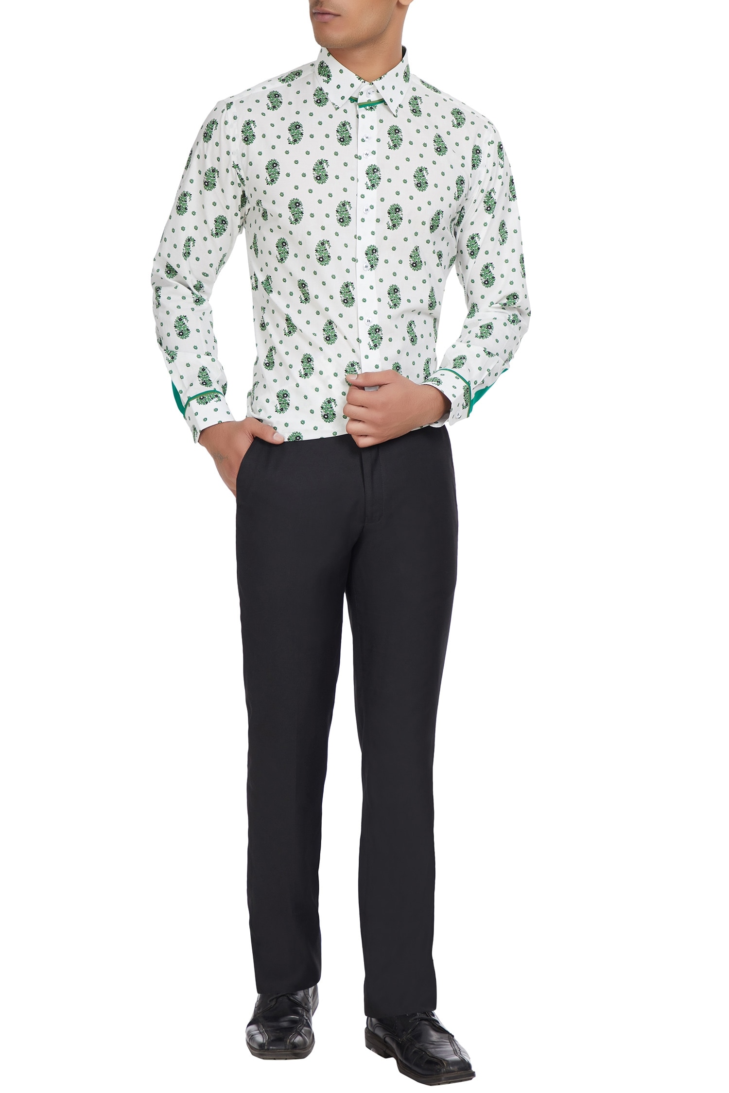 Paresh Lamba White Paisley Motifs Printed Shirt For Men