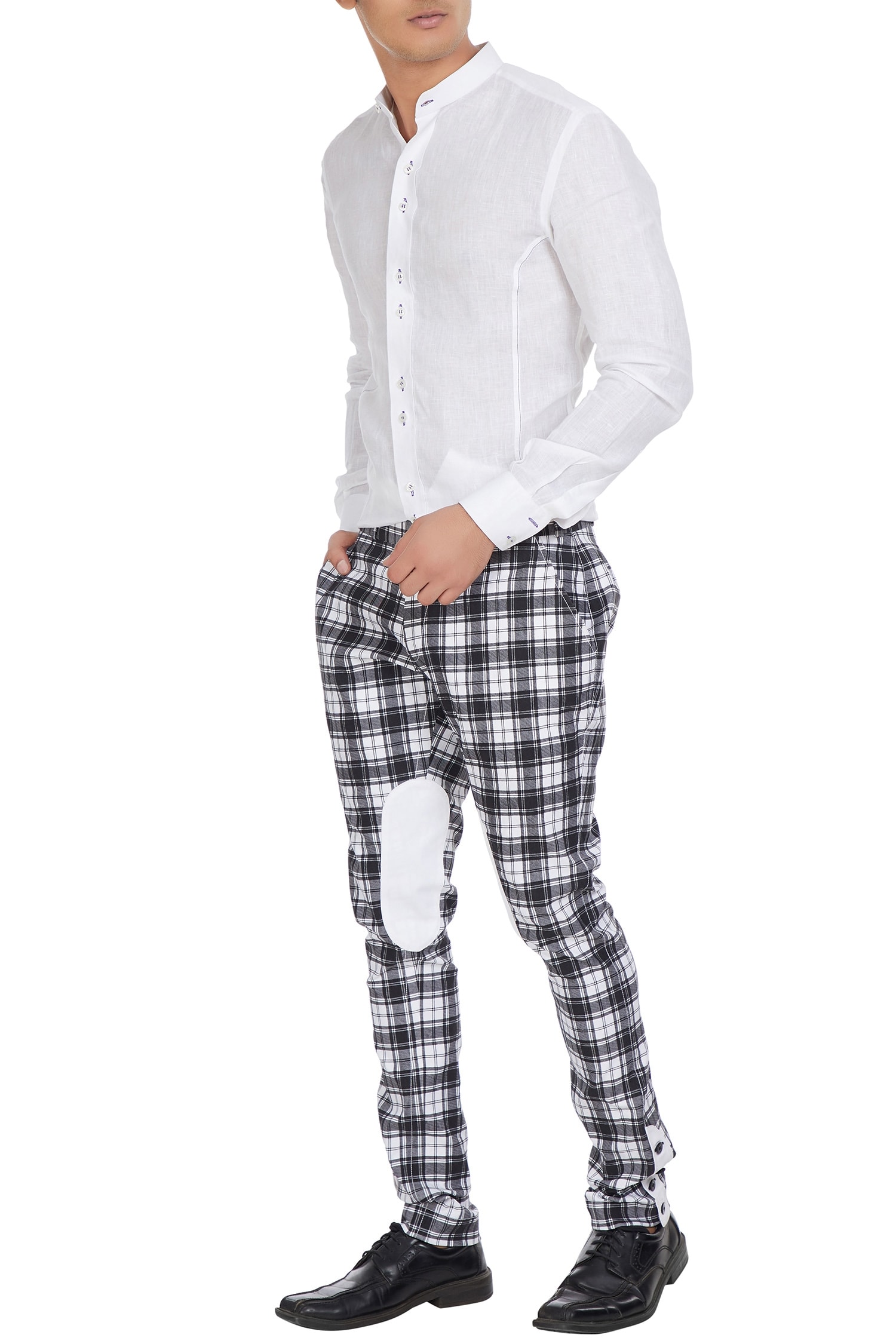 Buy Paresh Lamba Black Checks Pants With Oval Knee Patch. Online | Aza ...