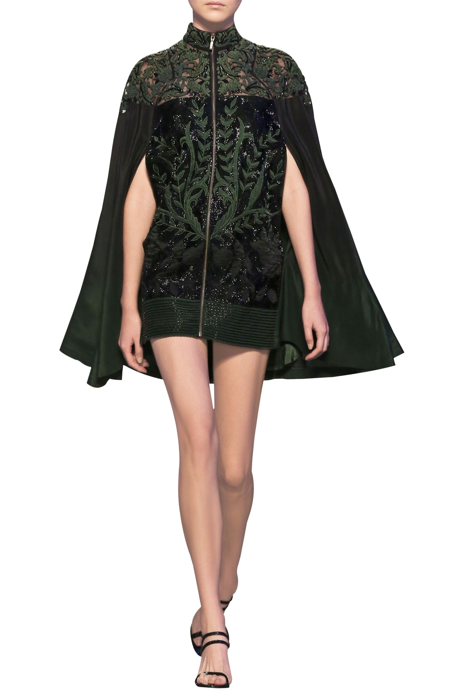 embroidered cape dress