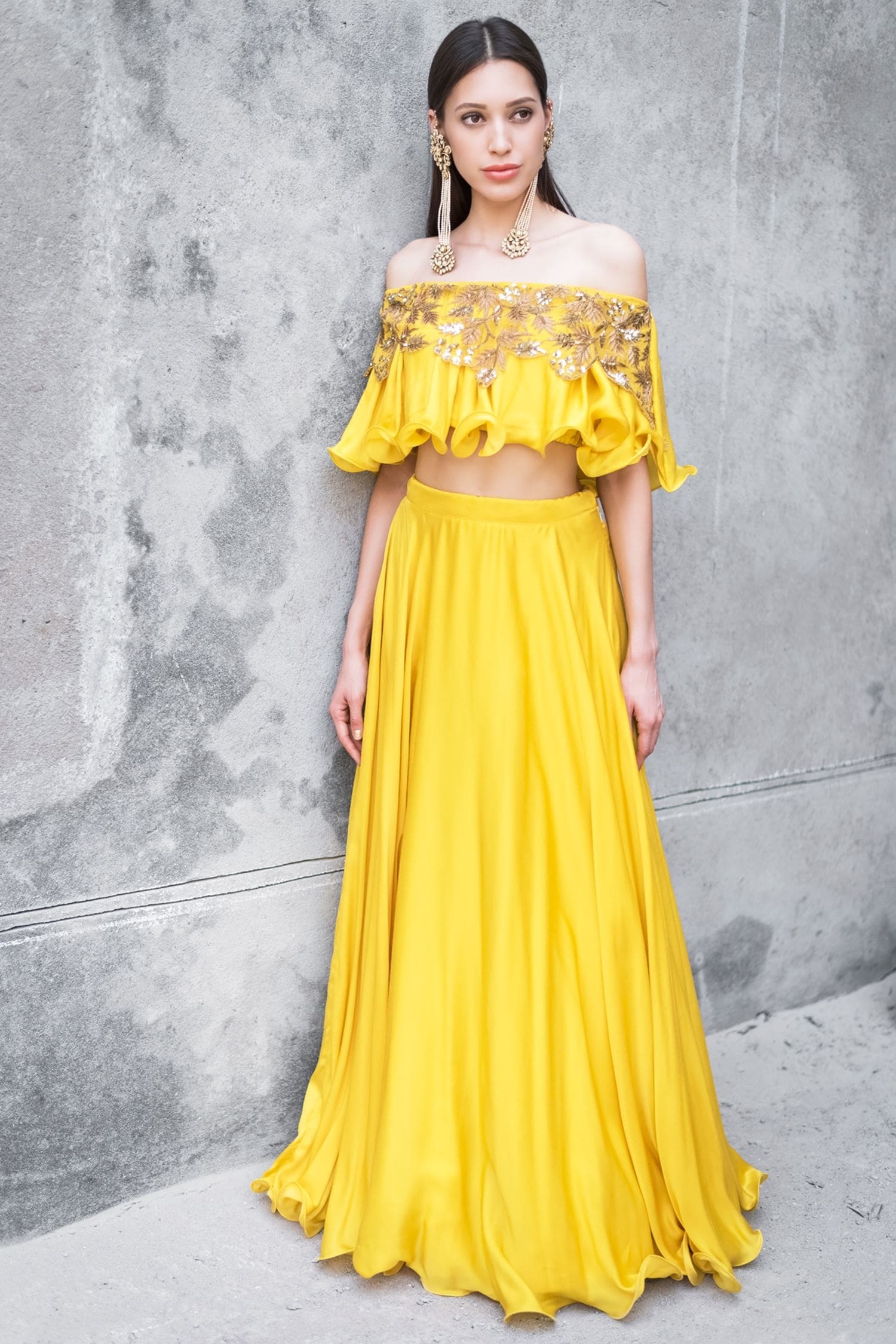 Buy Yellow Embellished Blouse And Skirt Set For Women by Prathyusha ...