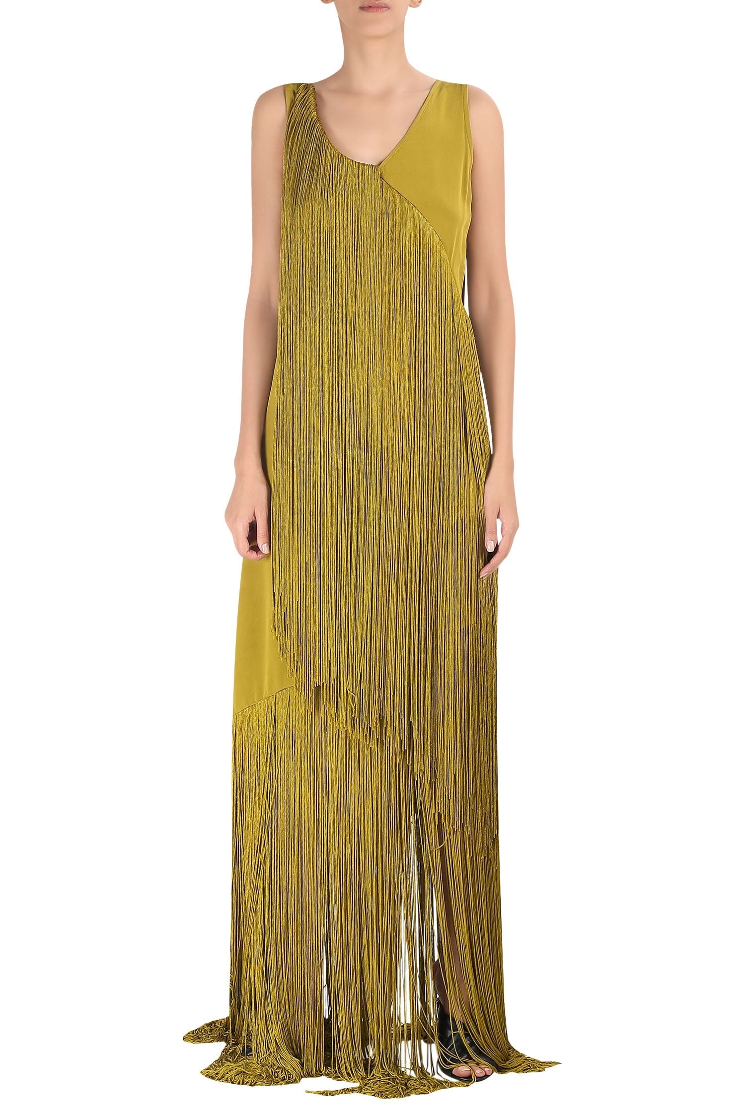 Buy Deme by Gabriella Green Fringe Maxi Dress Online | Aza Fashions