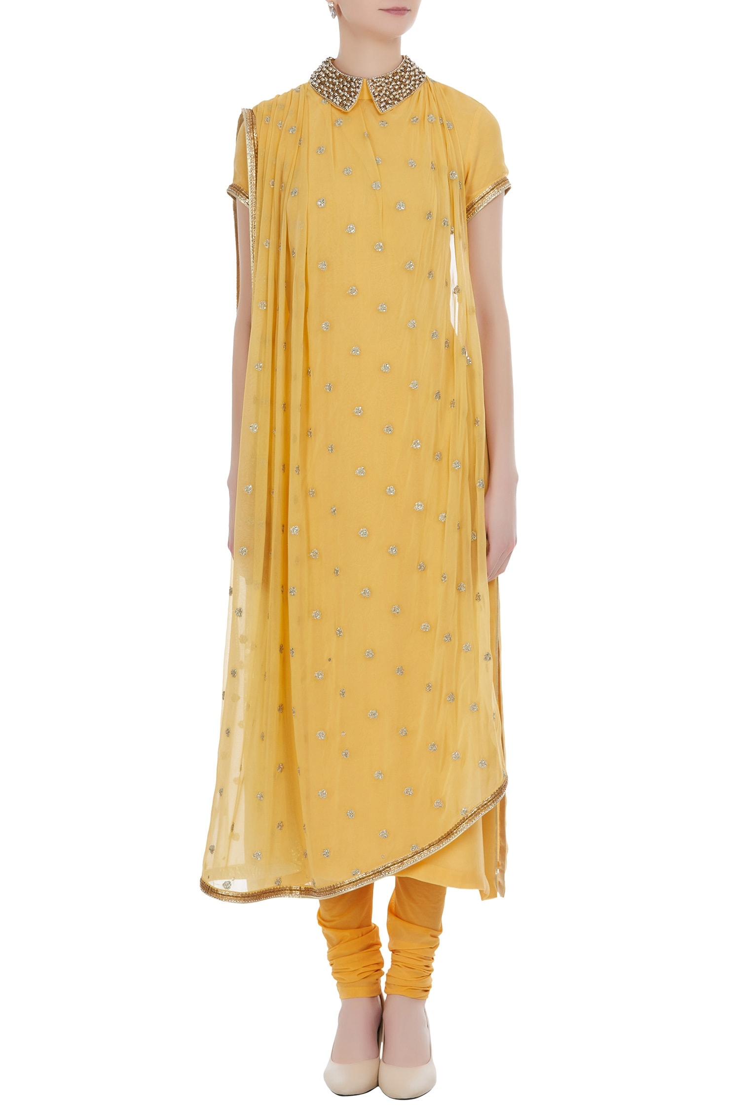 Buy Nidhika Shekhar Embellished Peter Pan Collar Kurta With Churidar