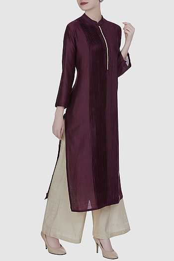 Purple Pleated Front Nehru Kurta 