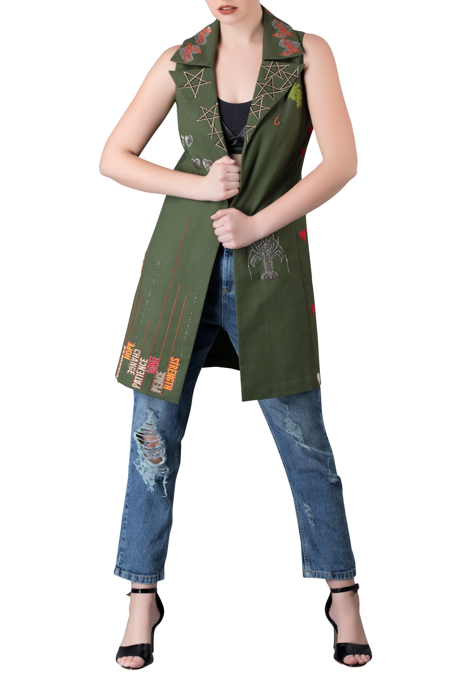 Buy Shahin Mannan Green Sleeveless Jacket Online Aza Fashions