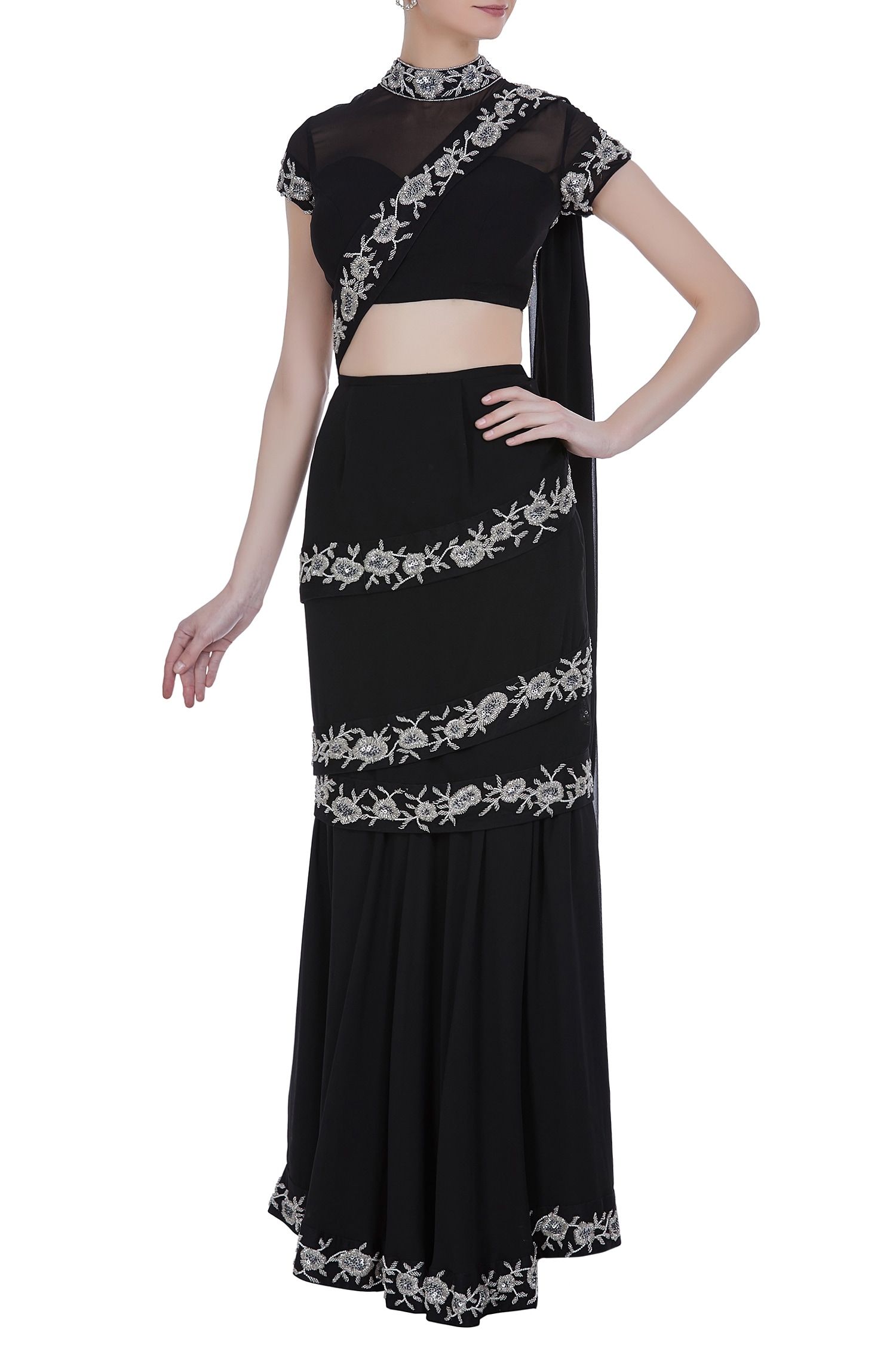 Buy DiyaRajvvir Black Sequin, Pearl And Bugle Bead Embroidered Lehenga