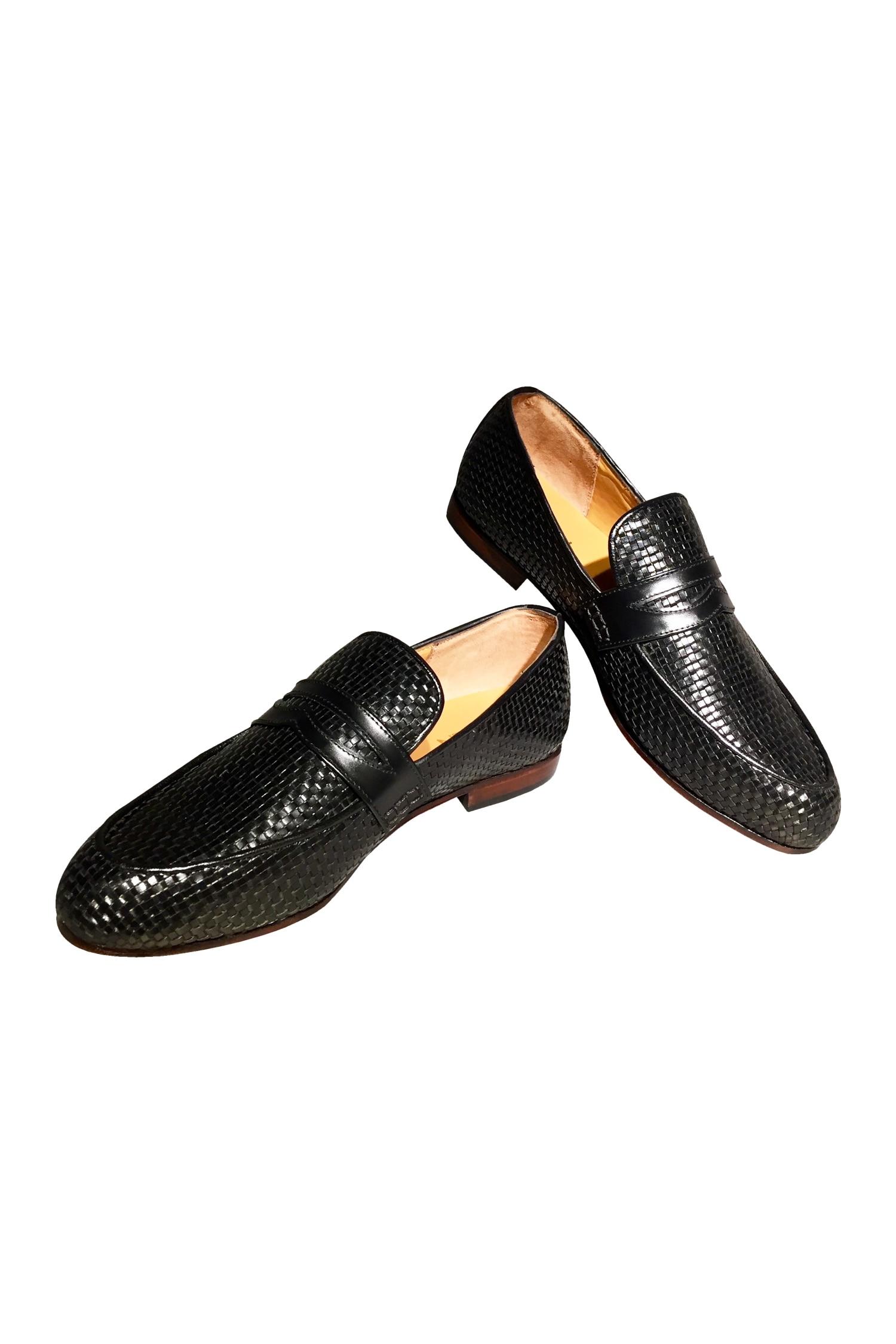 Buy Black Woven Leather Handcrafted Penny Loafer For Men by Artimen ...