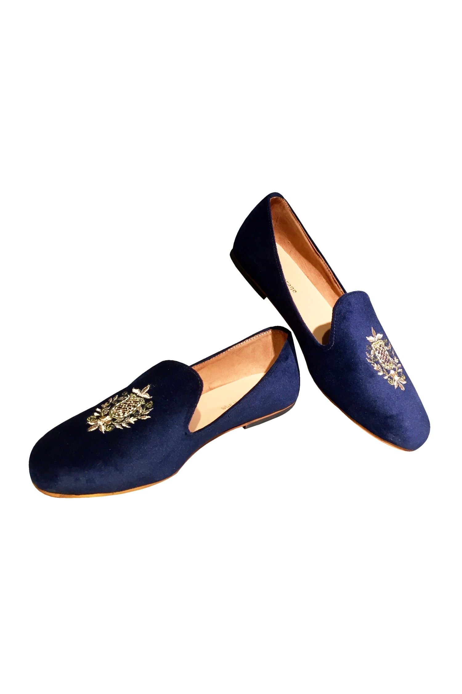 Buy Blue Velvet Embroidered Loafers For Men by Artimen Online at Aza ...