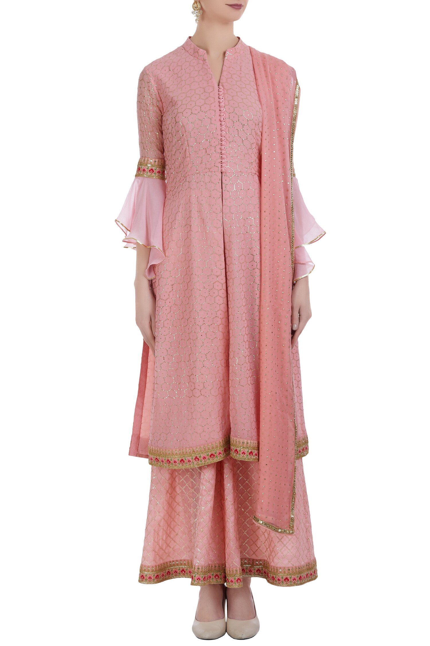 Buy Ushma Vaidya Pink Embroidered Kurta Palazzo Set Online
