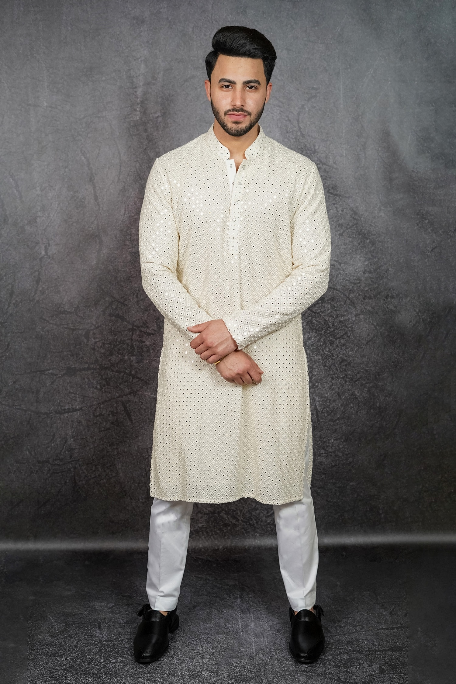 Buy White Georgette Embroidered Chikankari Kurta For Men by Kasbah ...