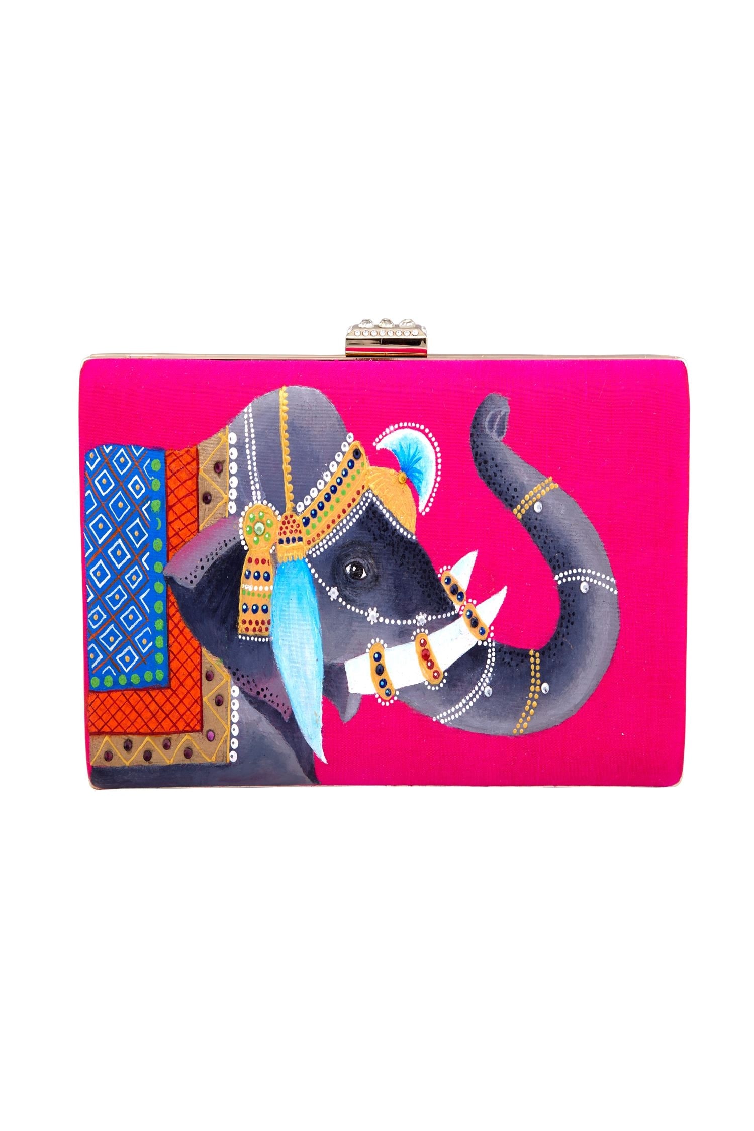 Buy Pink Royal Elephant Raw Silk Clutch by Crazy Palette Online at Aza ...