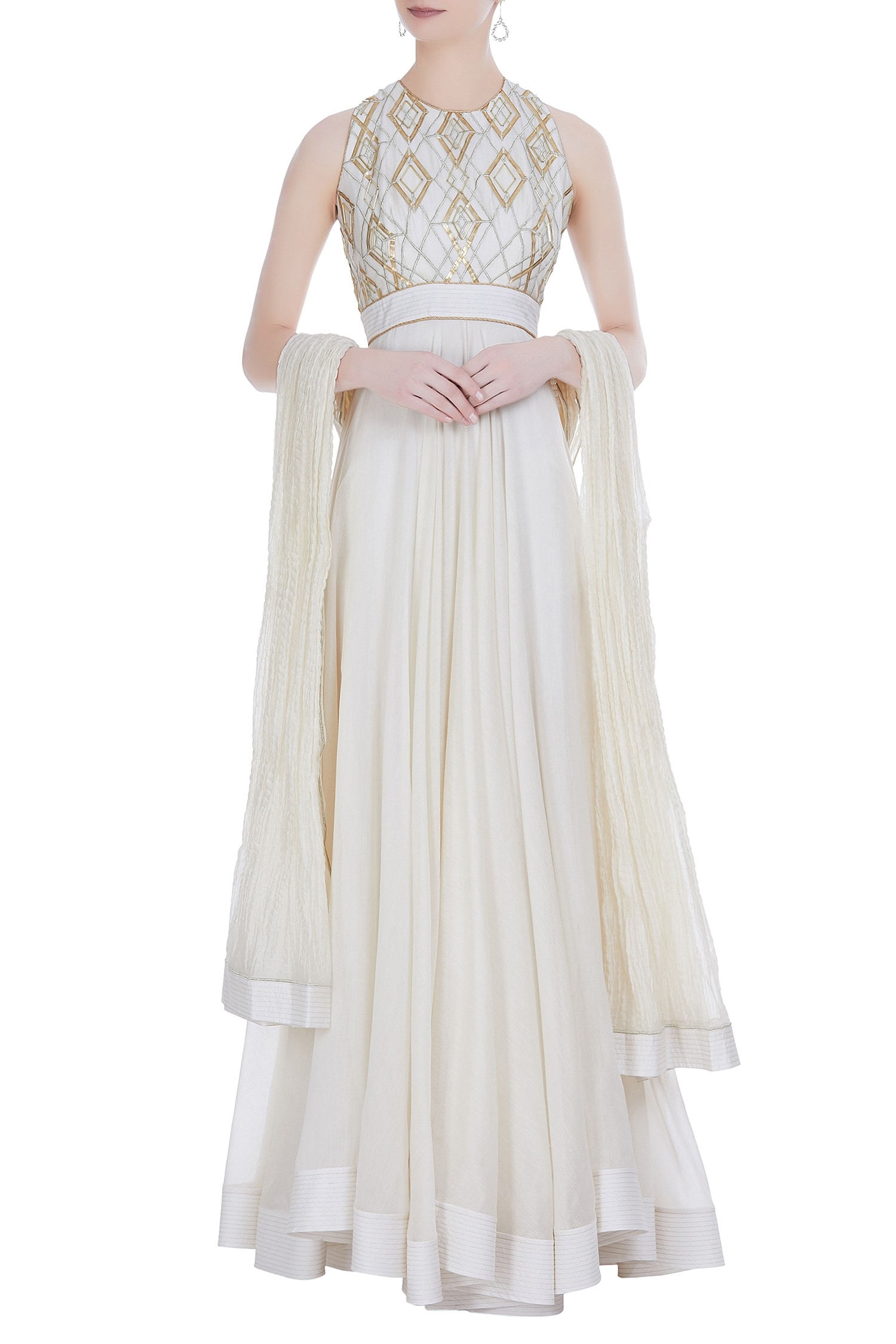 white sleeveless anarkali