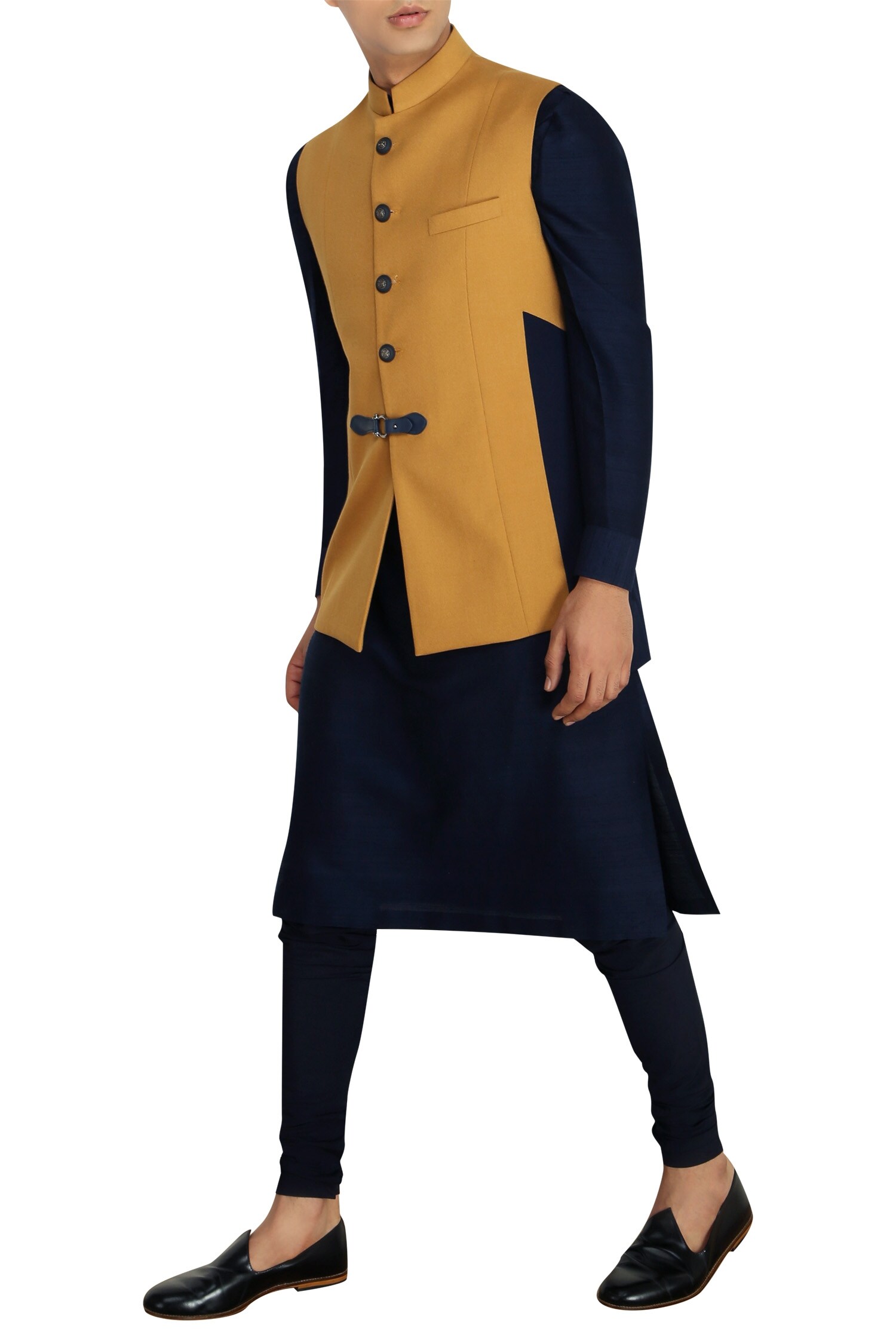 Buy Mustard nehru jacket with buckle detail by Qbik Men at Aza Fashions