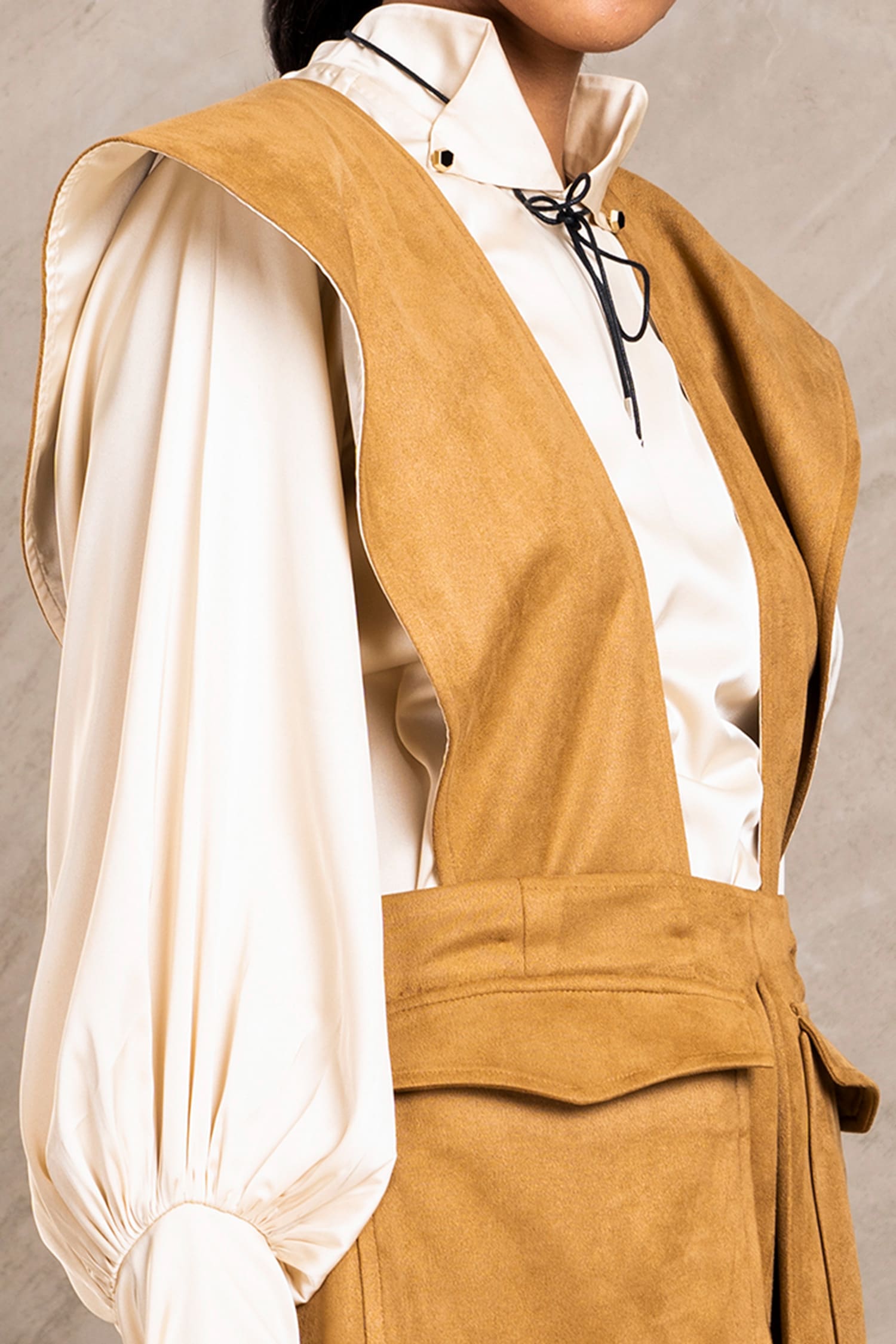 Buy Chillosophy Beige Satin Bishop Sleeve Blouse Online | Aza Fashions