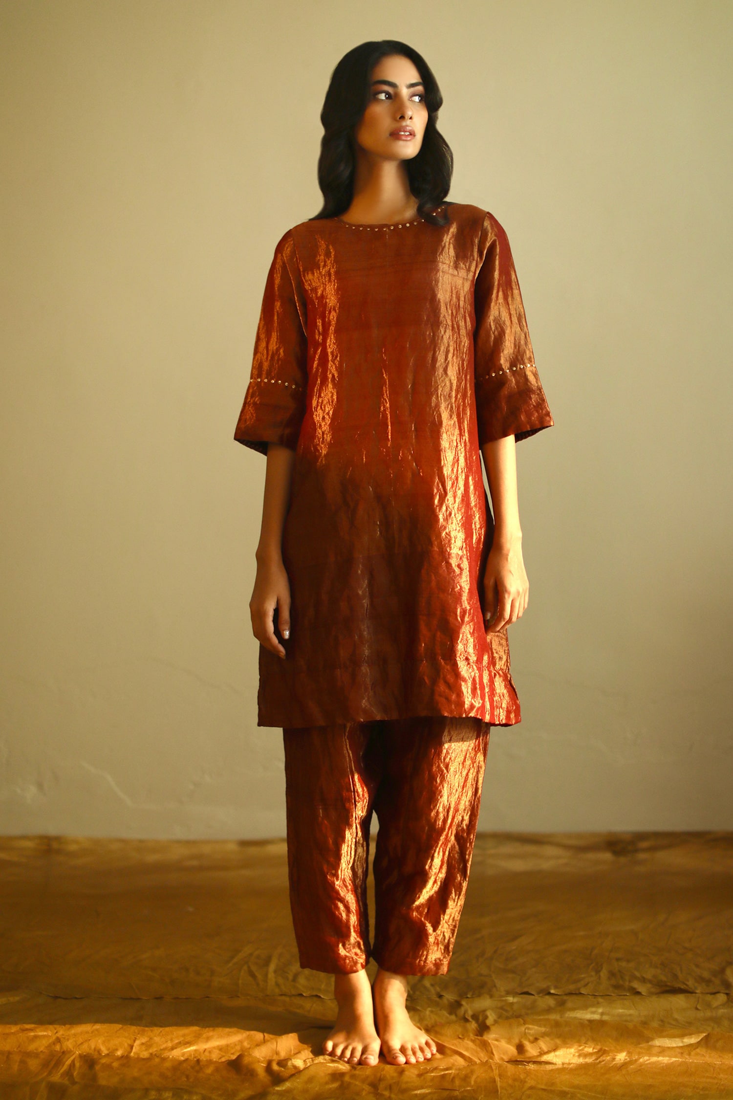 Buy Shorshe Clothing Red Handloom Tissue Kurta And Salwar Set Online ...