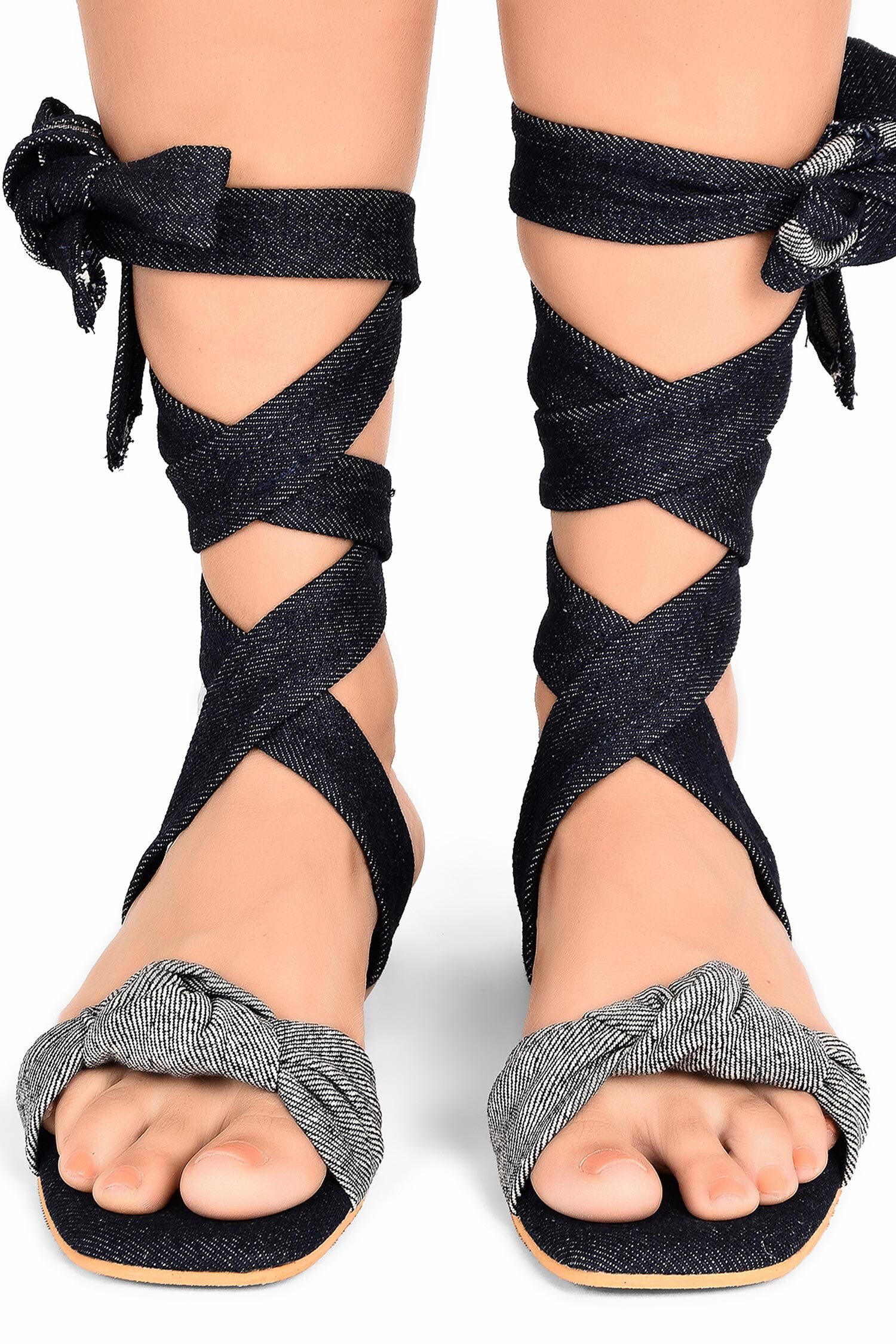 Buy Blue Na Lace up Gladiator Sandals by Sole House Online at Aza