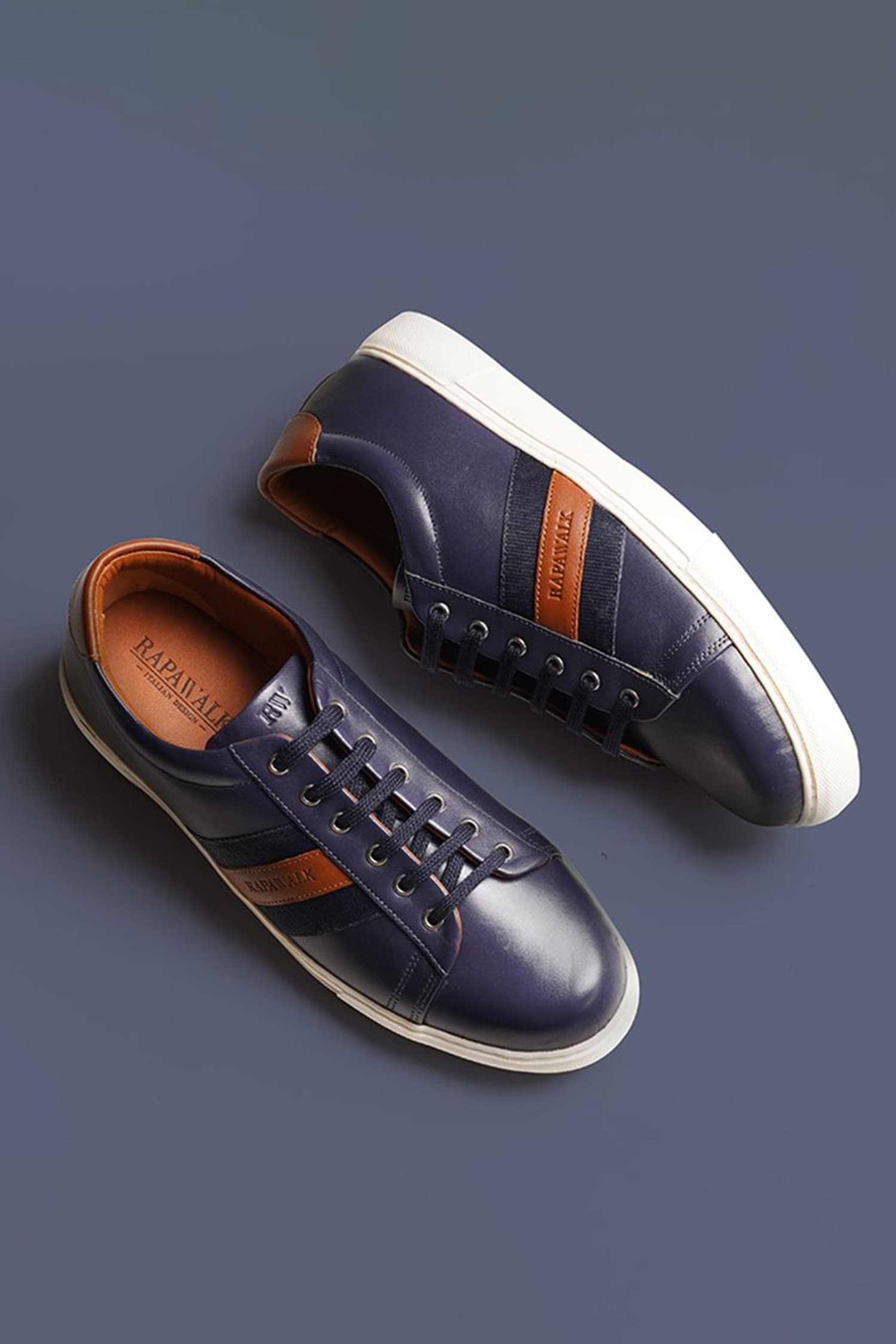 Buy Blue Striped Lace Up Leather Sneakers For Men by Rapawalk Online at ...