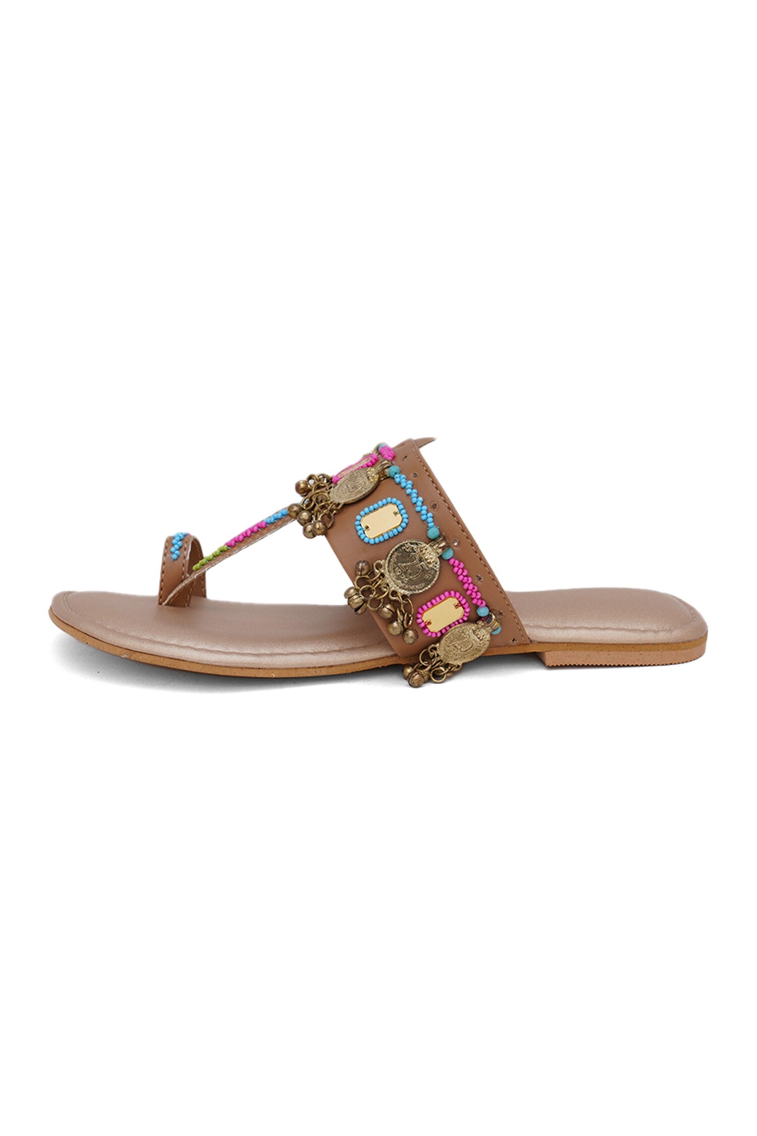 Buy Sole House Gold Pu Leather Mirror Embellished Kolhapuri Flats