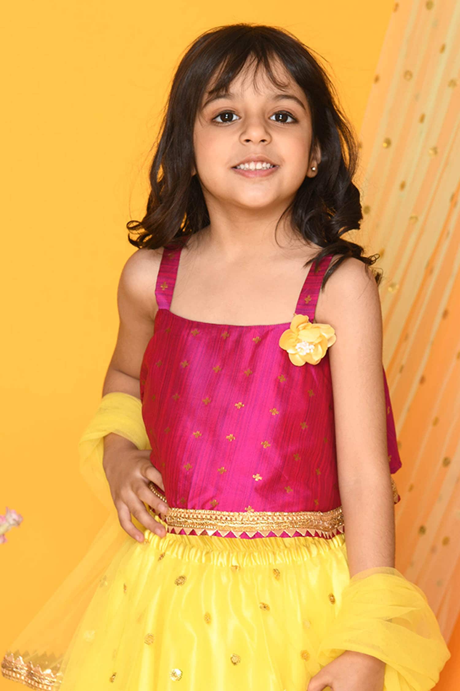 Buy Saka Designs Yellow Embroidered Lehenga Set For Girls Online | Aza  Fashions