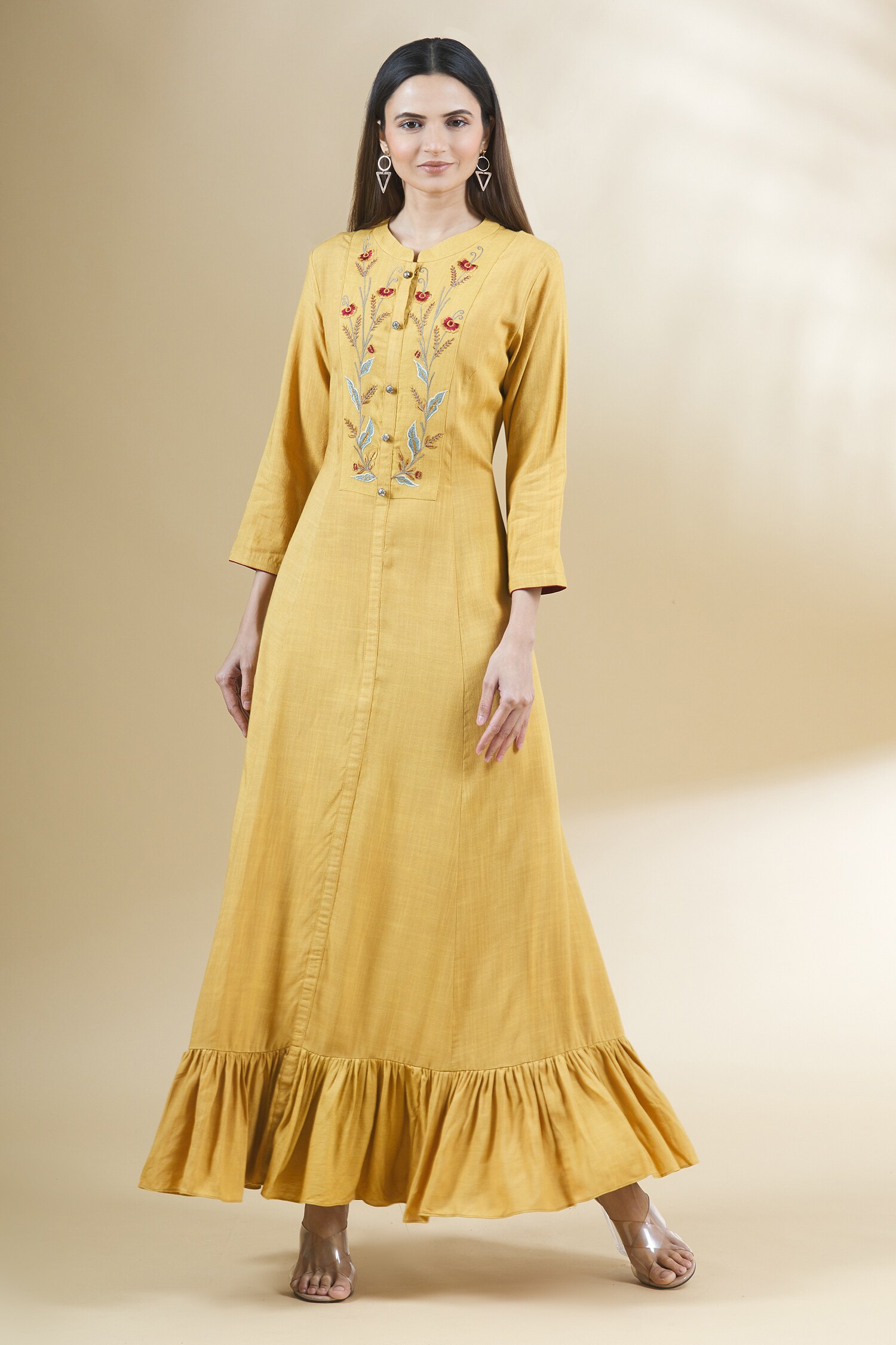 embroidered maxi dress with sleeves