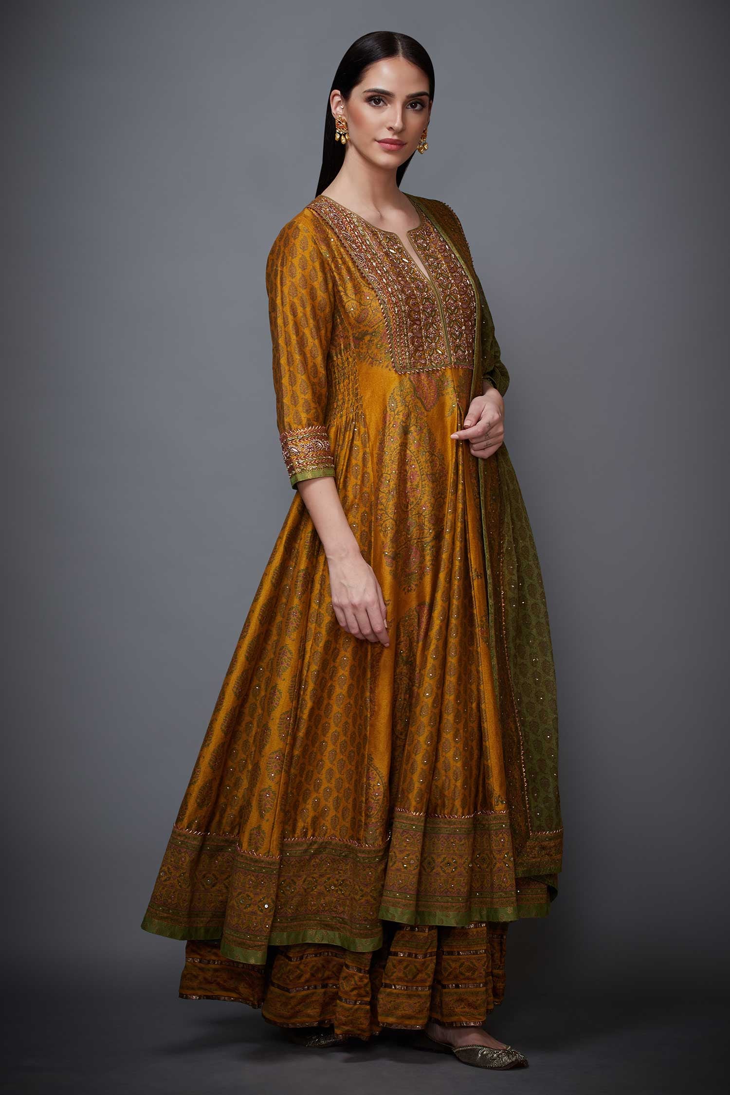 Buy RI.Ritu Kumar Yellow Cotton Silk Anarkali Set Online | Aza Fashions
