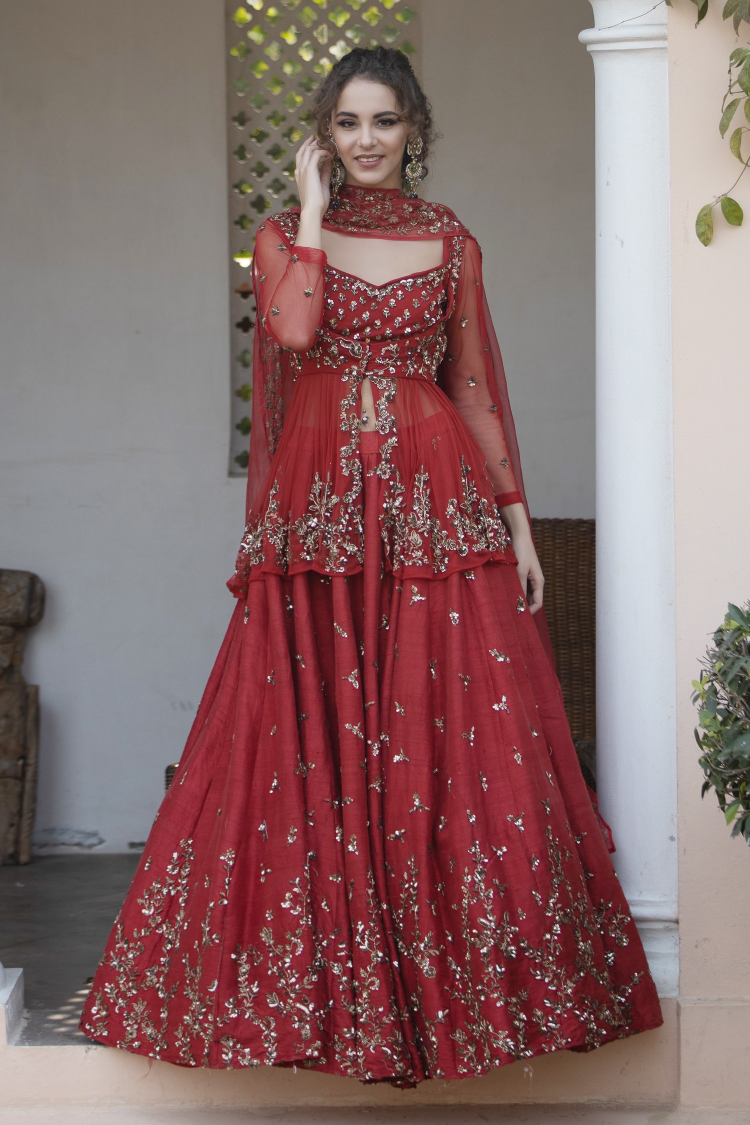 Buy Maroon Main Material Blouse And Lehenga Raw Silk Embellished Set For Women By Astha Narang 7259