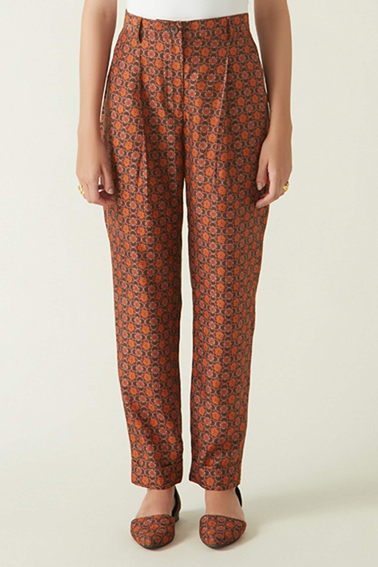 Wide twill trousers - Red/Floral - Ladies | H&M IN