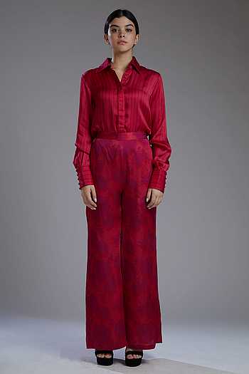 Love Conquers All Silk Satin Palazzo Pants - Poppy