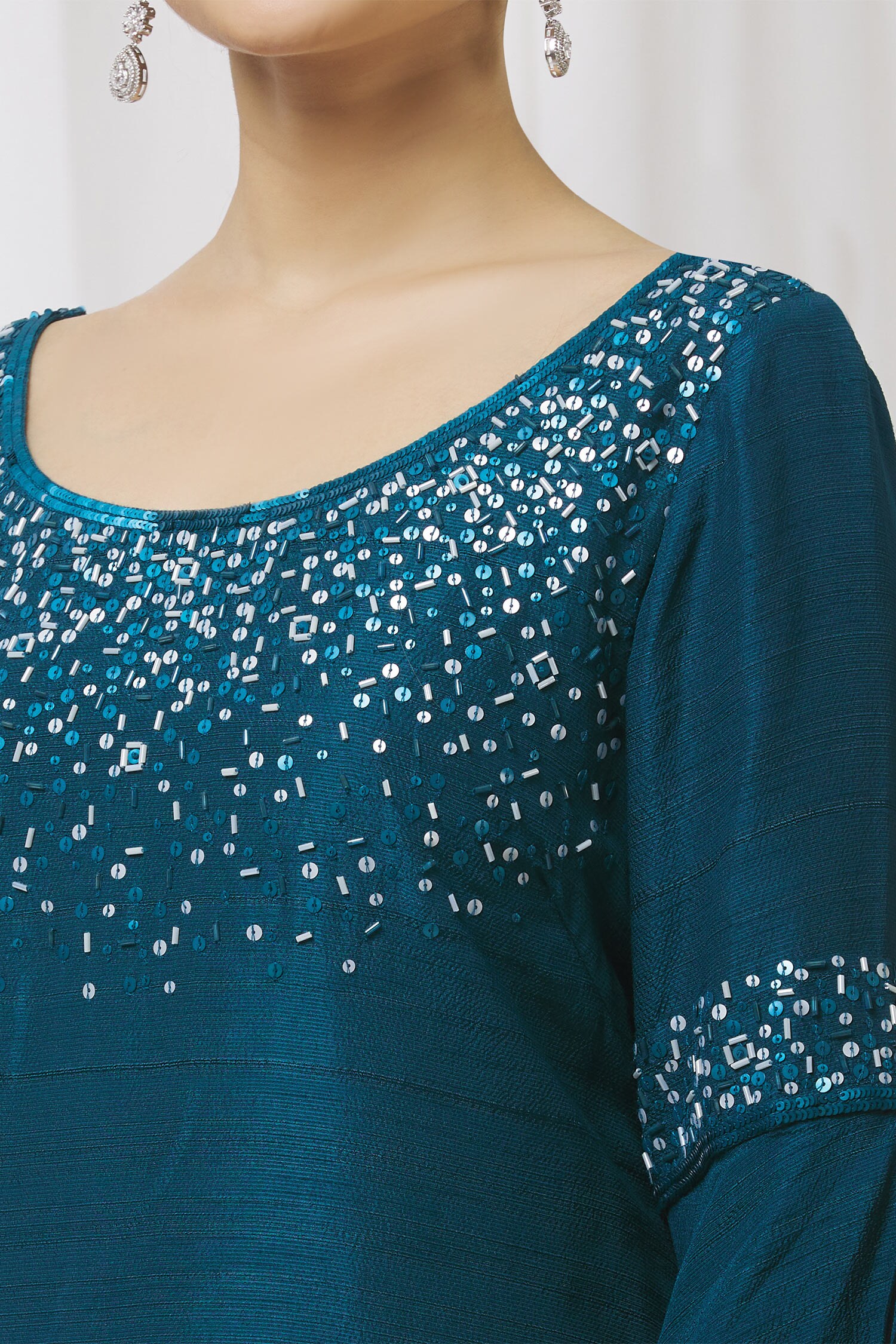 Buy Ariyana Couture Blue Slub Silk Cowl Draped Tunic Online | Aza Fashions