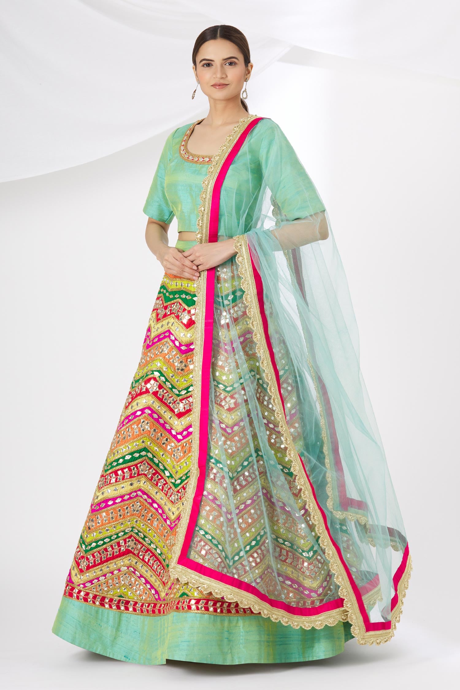Buy Neha Mehta Couture Multi Color Embroidered Silk Lehenga Set Online ...