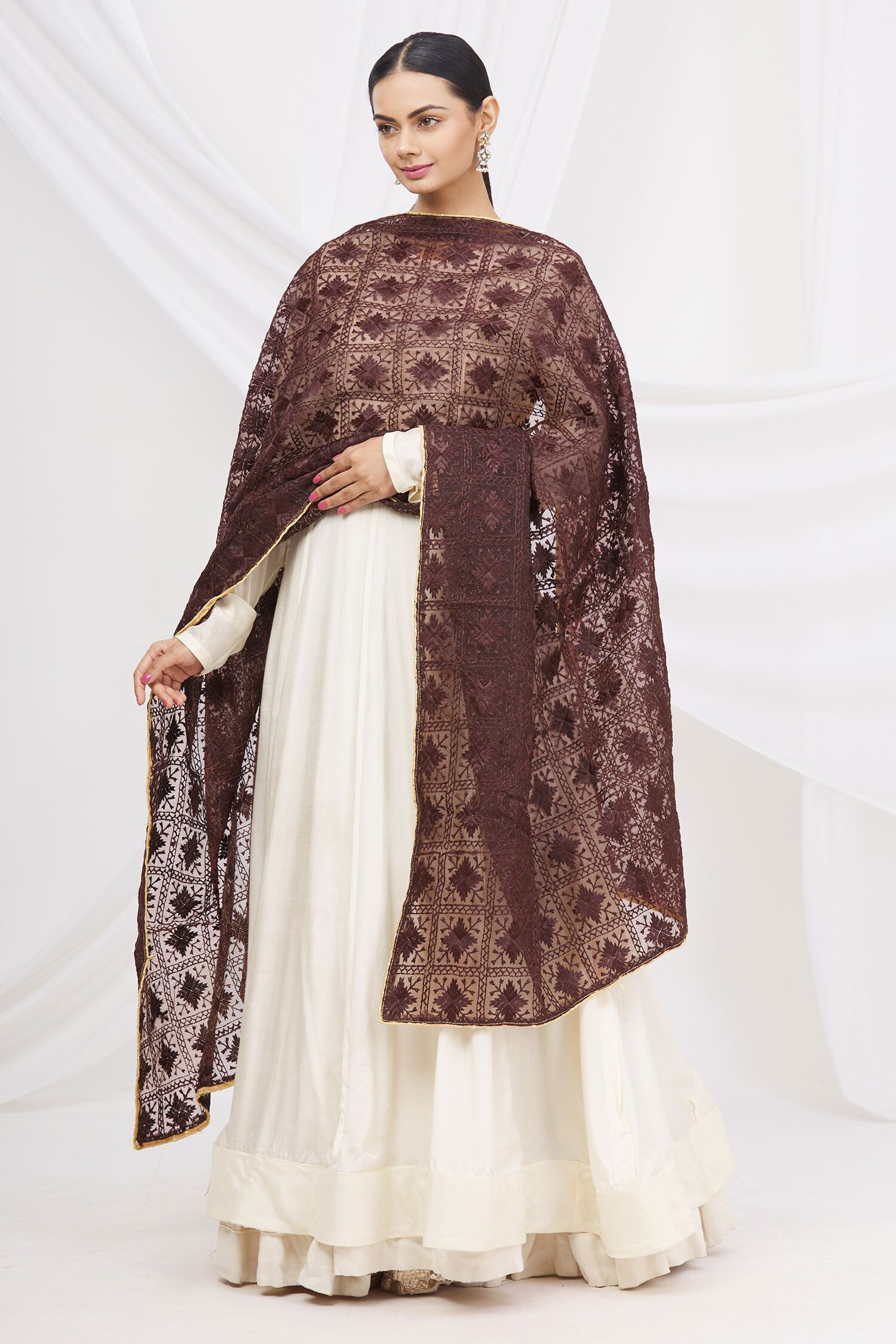 Buy Samyukta Singhania Brown Phulkari Embroidered Dupatta Online Aza