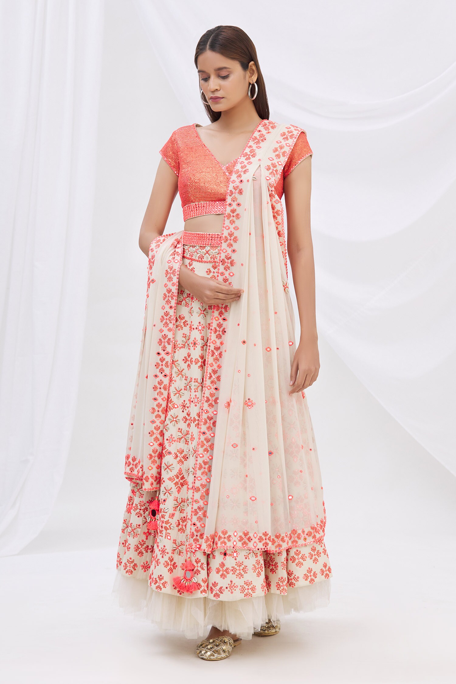 Buy Surily G Beige Embroidered Tassel Dupatta Online Aza Fashions