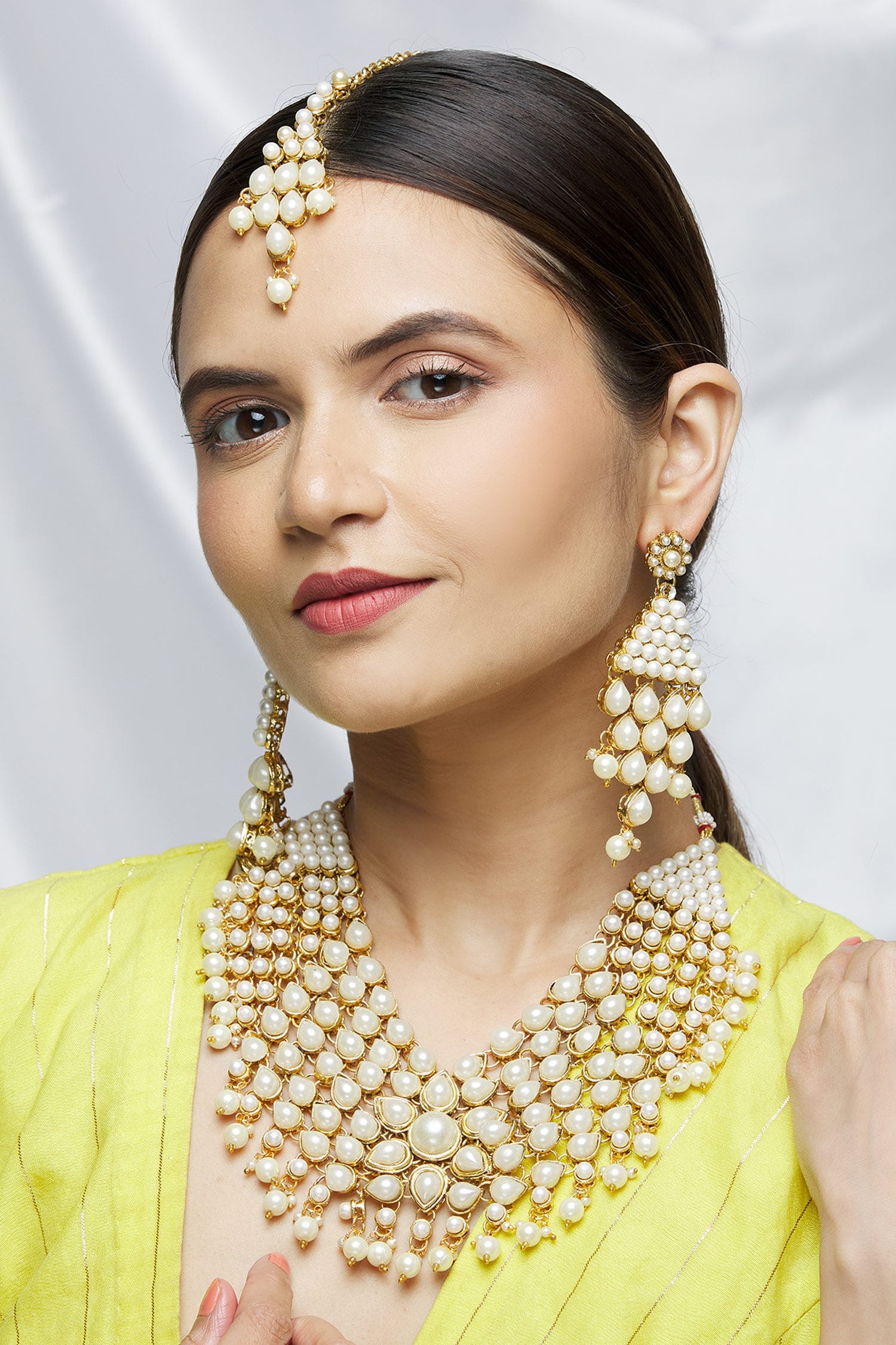 Buy Nayaab by Aleezeh Multi Strand Pearl Necklace Jewellery Set Online
