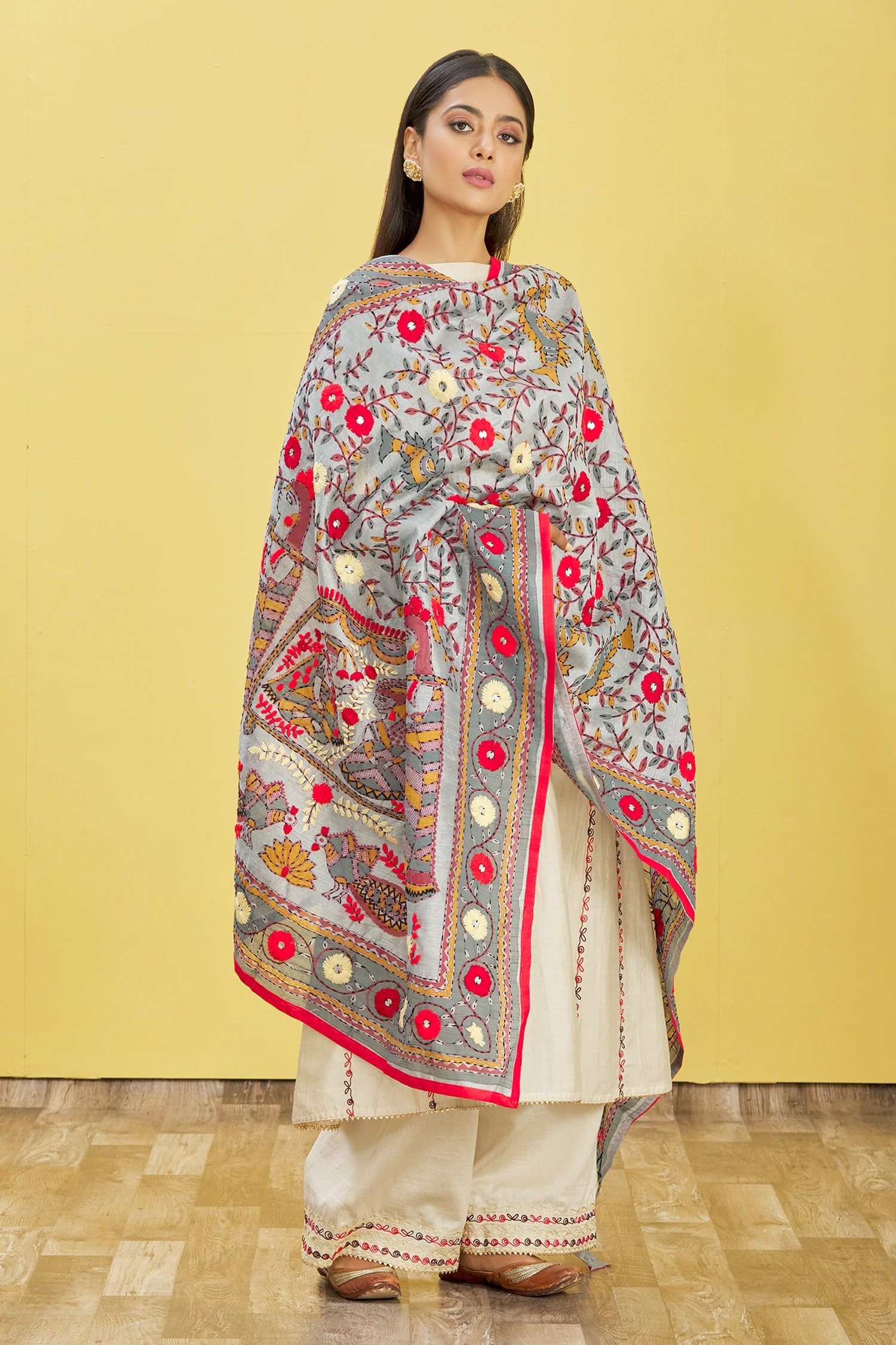 Buy Samyukta Singhania Grey Embroidered Dupatta Online Aza Fashions