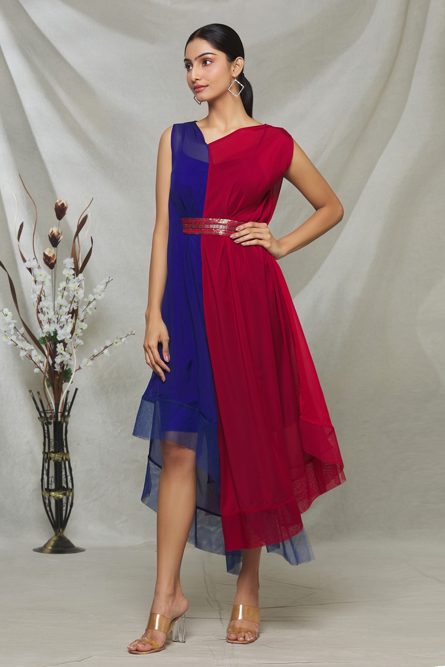 Blue and clearance red combination dress