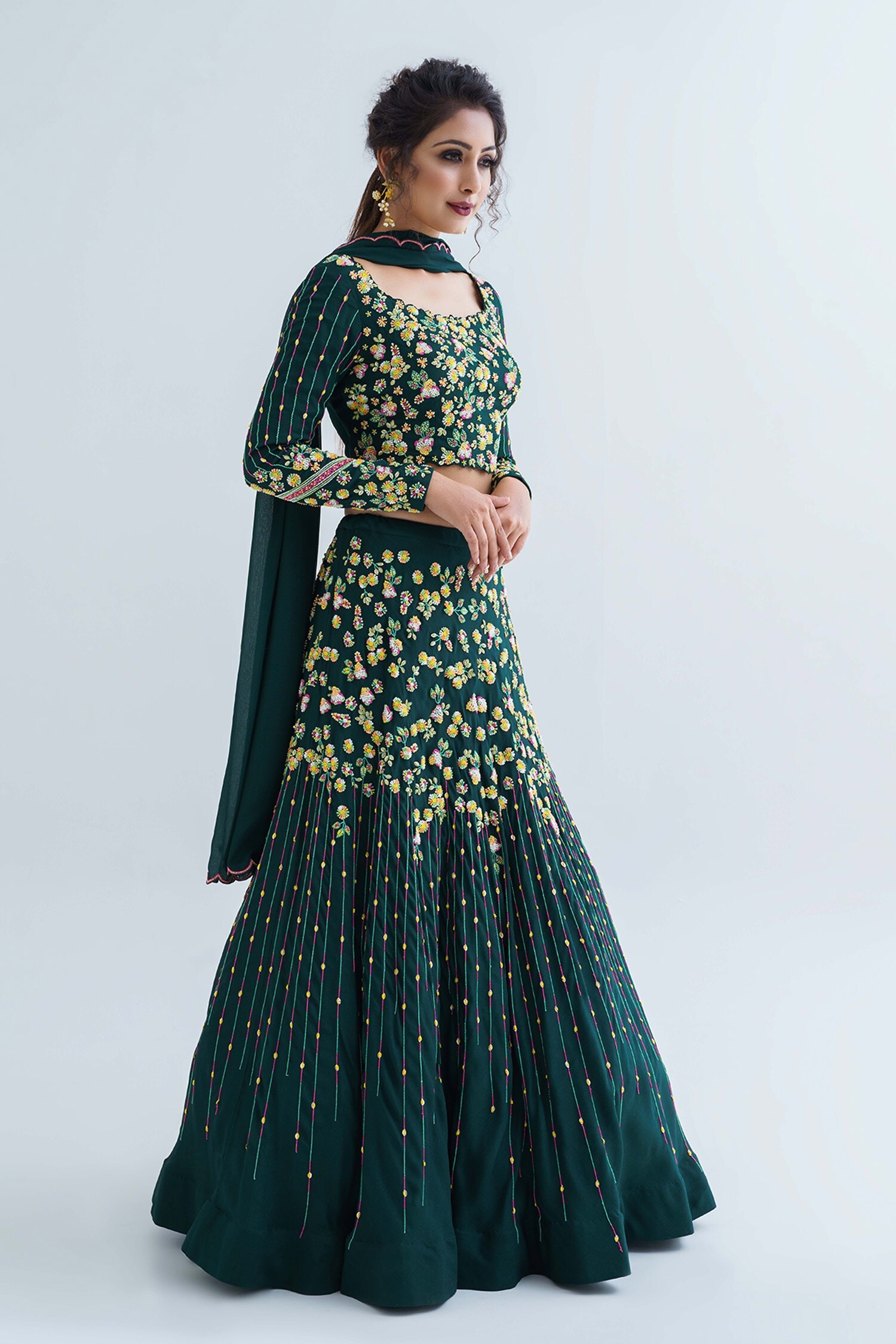 Buy Suruchi Parakh Green Shantoon Floral Embroidered Lehenga Set Online ...