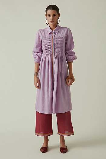 Persian Green - Plain Handloom Cotton Collared Neck Buttoned Down Dress