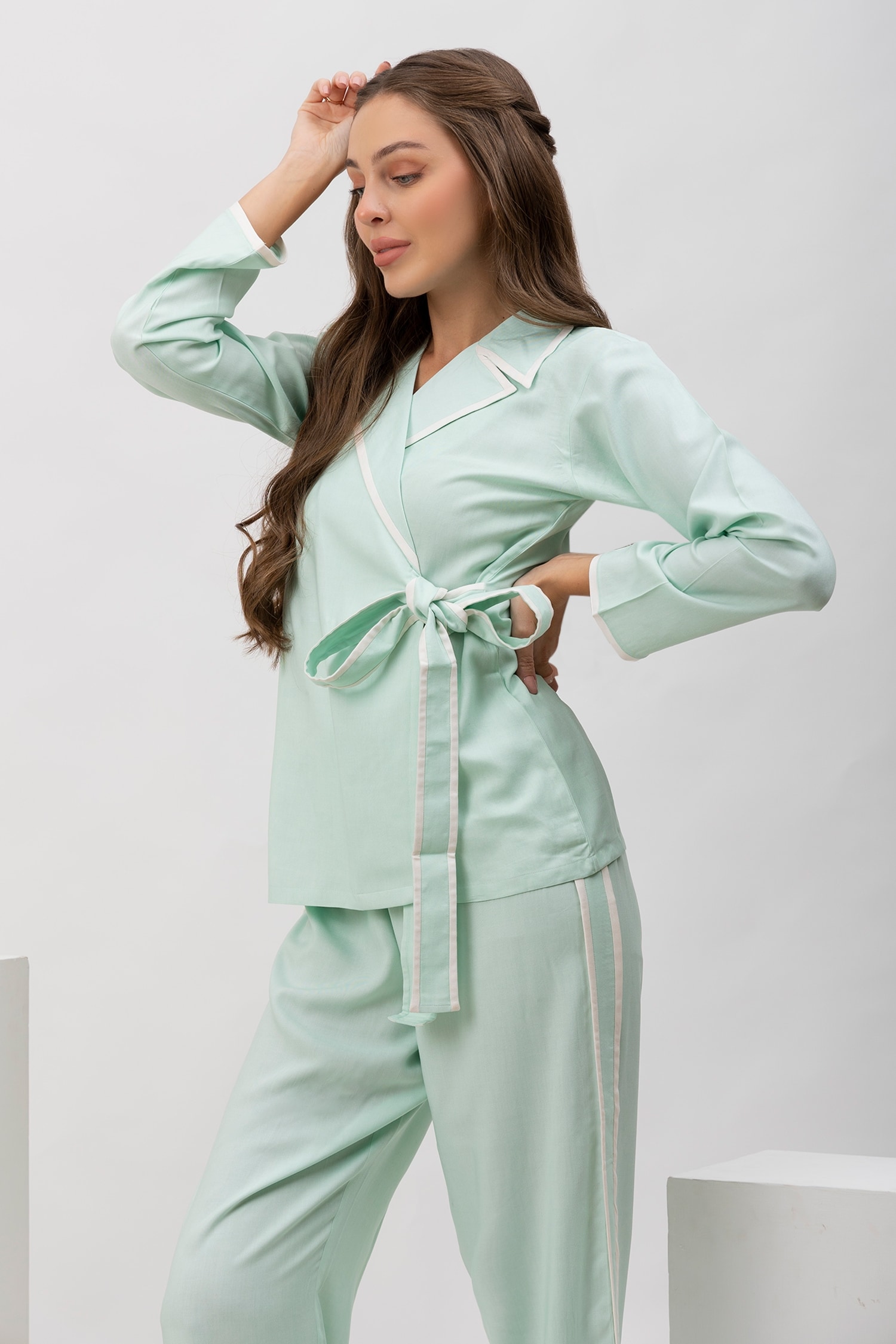 Green satin pyjama online set