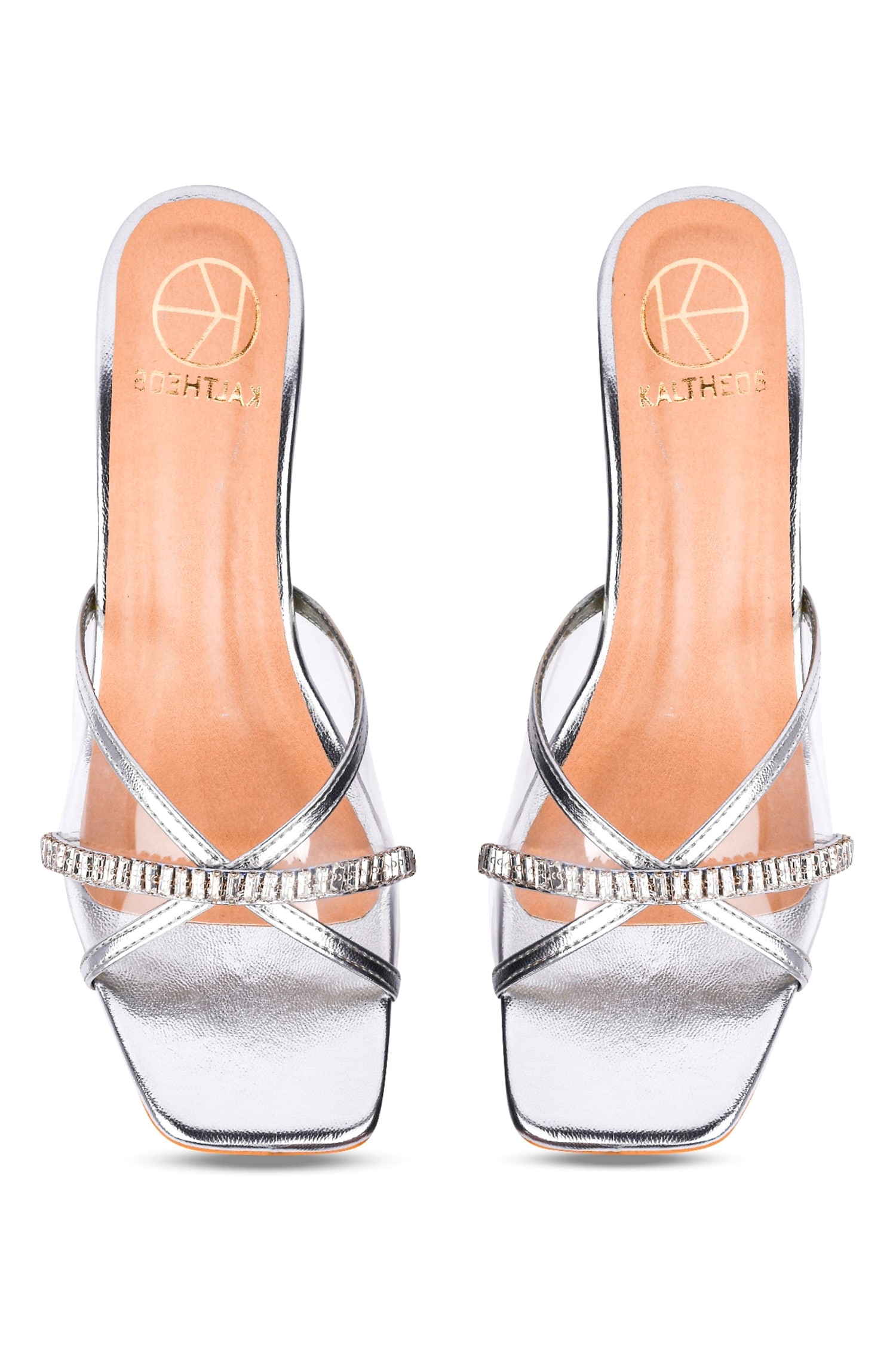 Buy Silver Embellished Helen Transparent Heels by Kaltheos Online 