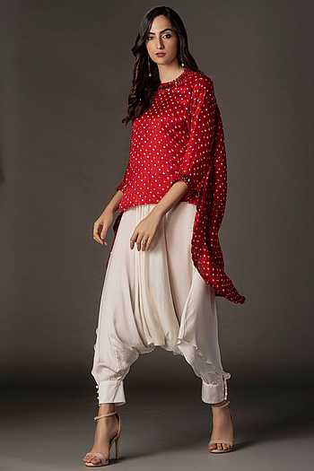Buy Twenty Nine Red Gajji Silk Asymmetric Bandhani Top Online | Aza ...