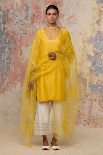 Yellow Chanderi Silk Kurta Set main image 0