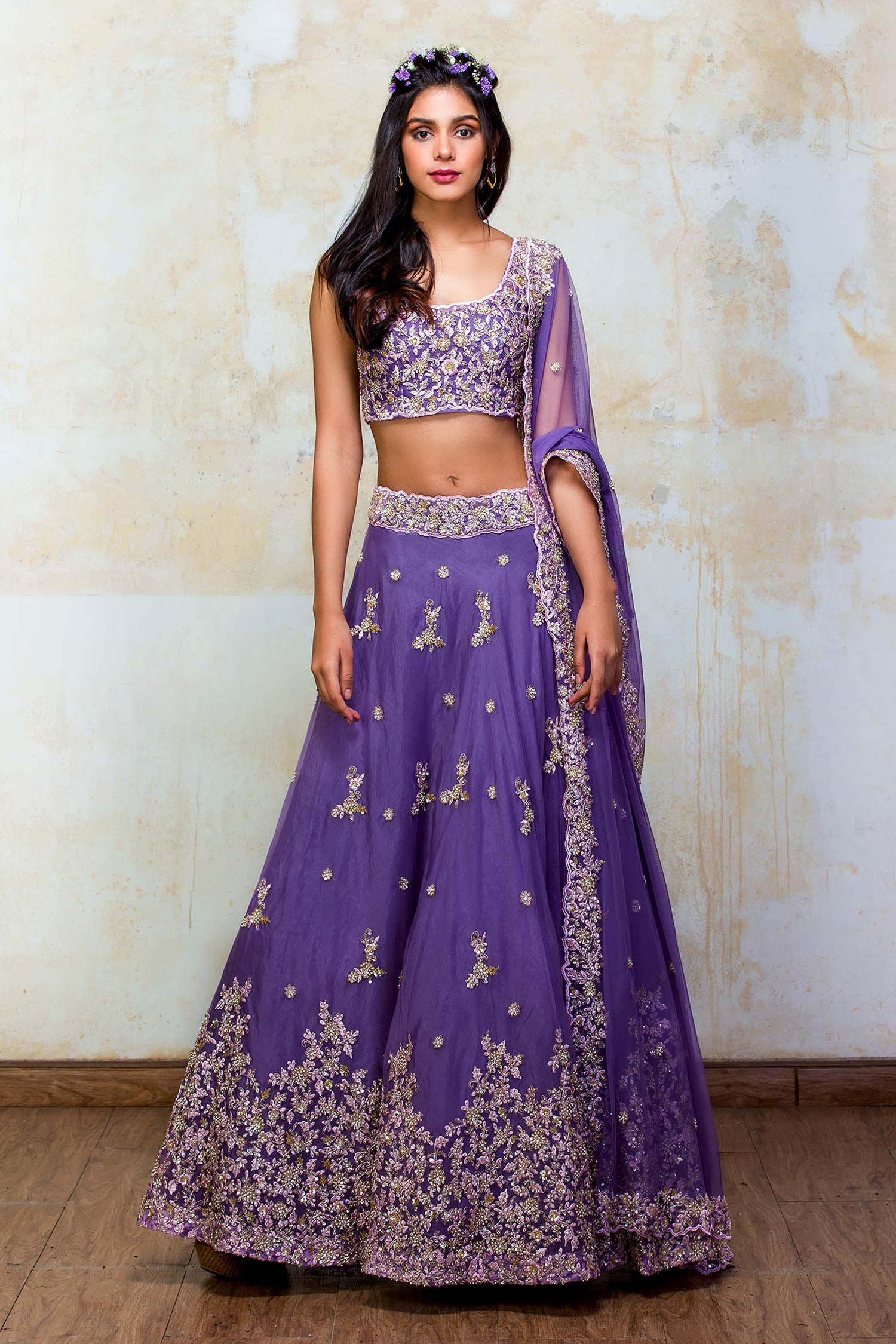 Buy Purple Lehenga And Blouse Organza Dupatta Net Embroidered Bridal Set  For Women by Izzumi Mehta Online at Aza Fashions.