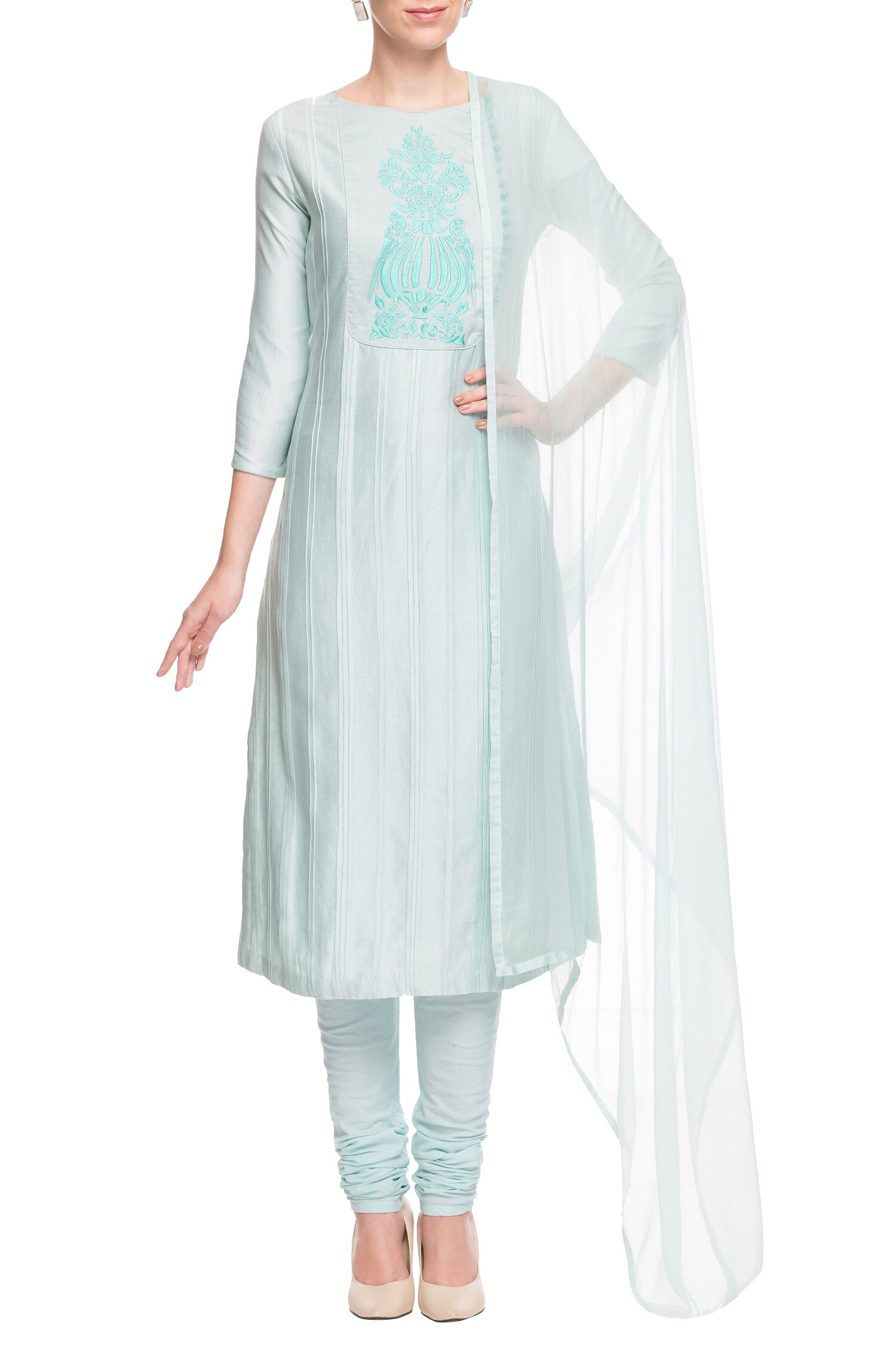 Rajat & Shraddha Ice Blue Kurta Set With Thread Embroidered Yoke