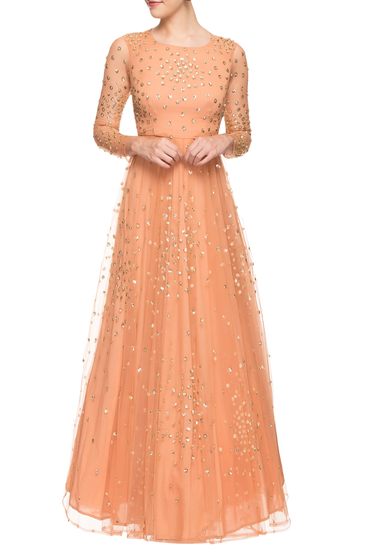 Astha Narang Orange Sequin Embellished Gown