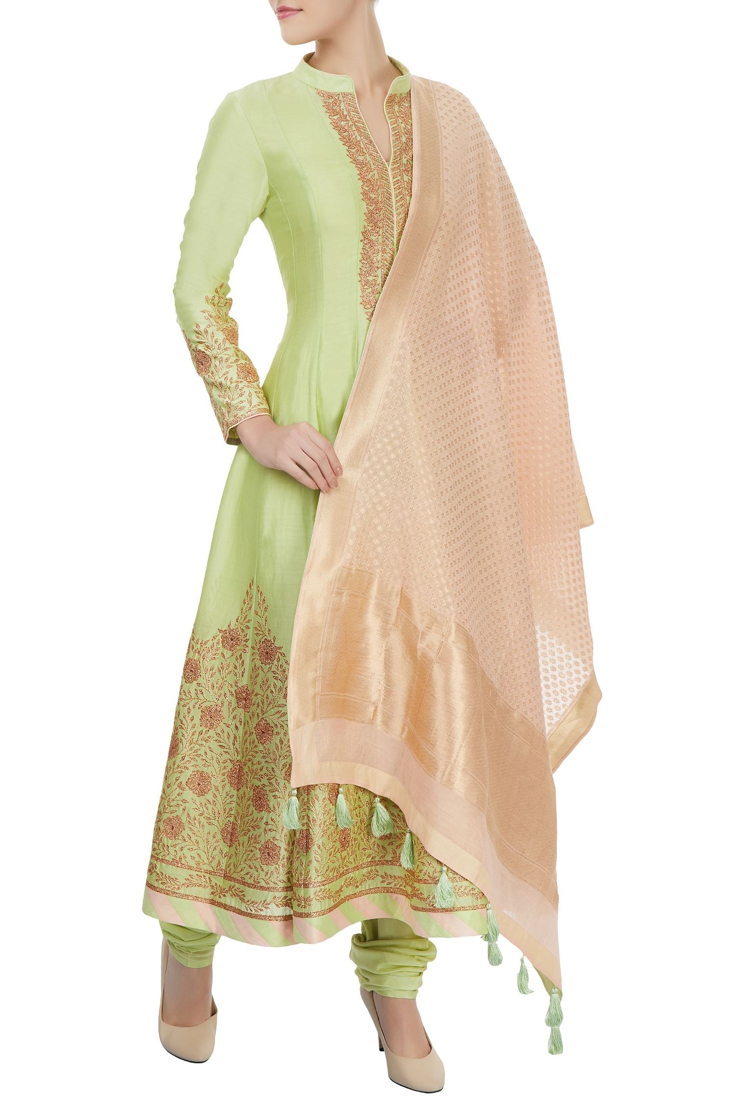 Aiman Green Chanderi Anarkali Set